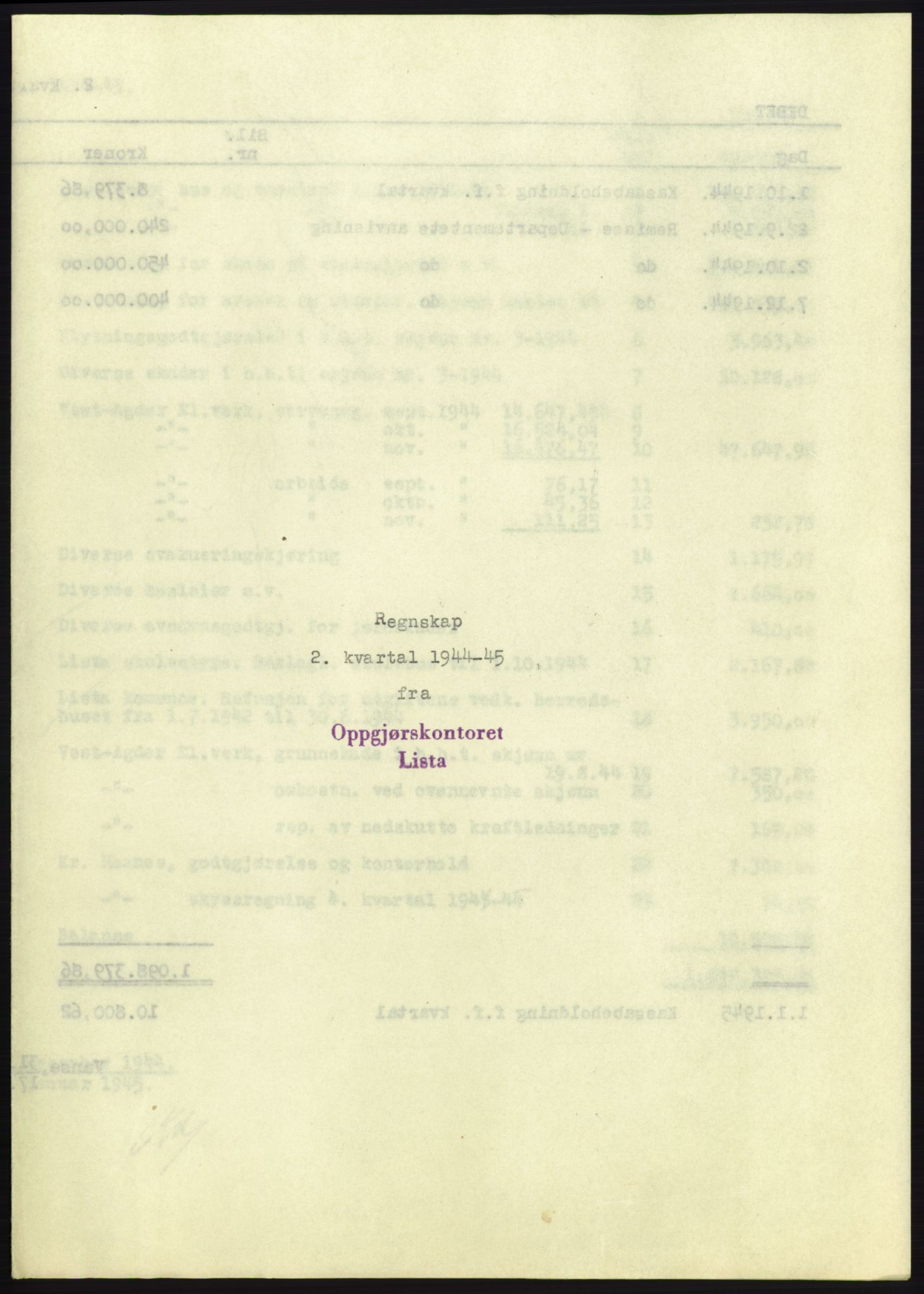 Forsvarsdepartementet, 10. kontor / Oppgjørskontoret, AV/RA-RAFA-1225/D/Db/L0180: Lista oppgjørskontor, 1942-1952, p. 134