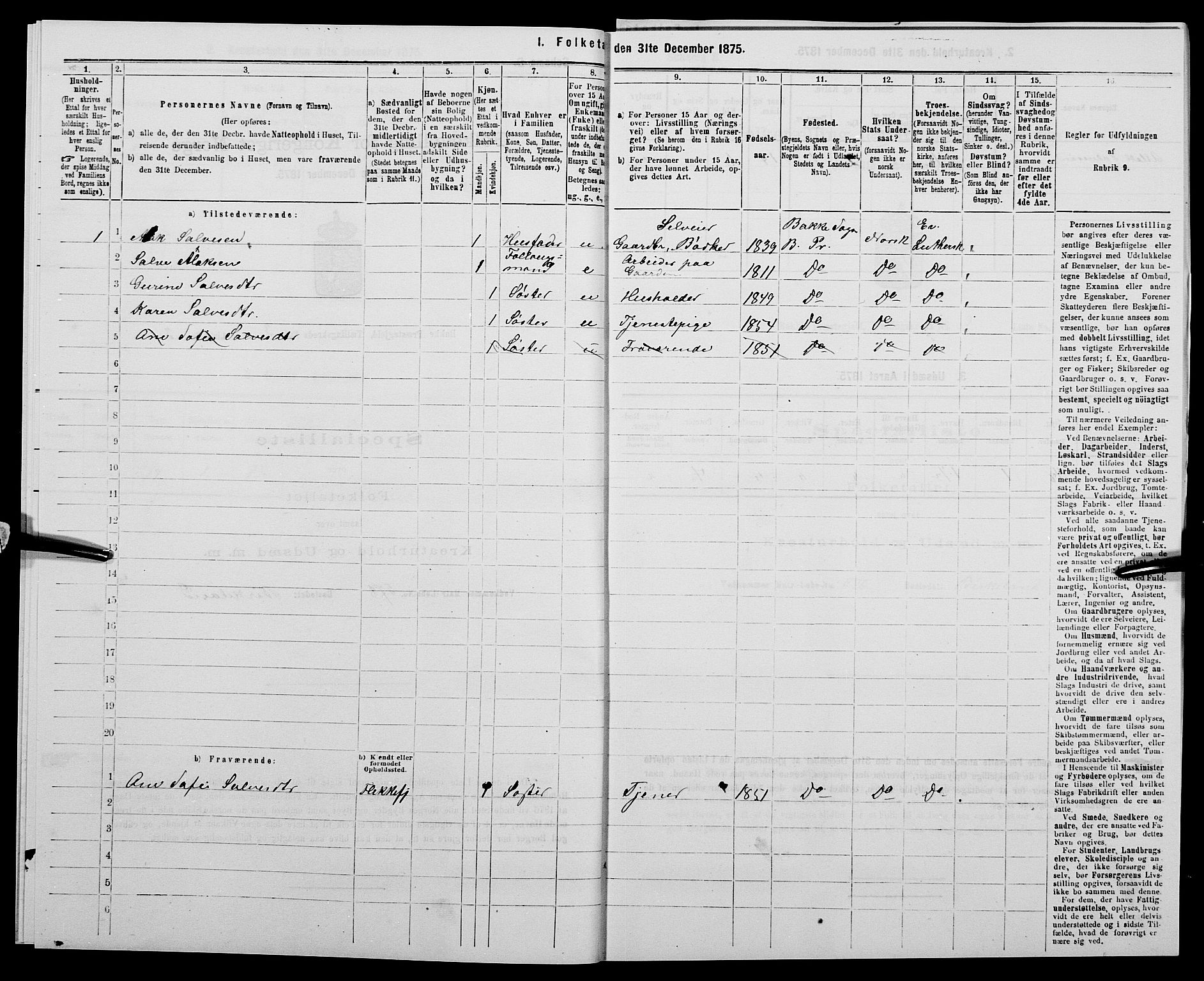 SAK, 1875 census for 1045P Bakke, 1875, p. 226