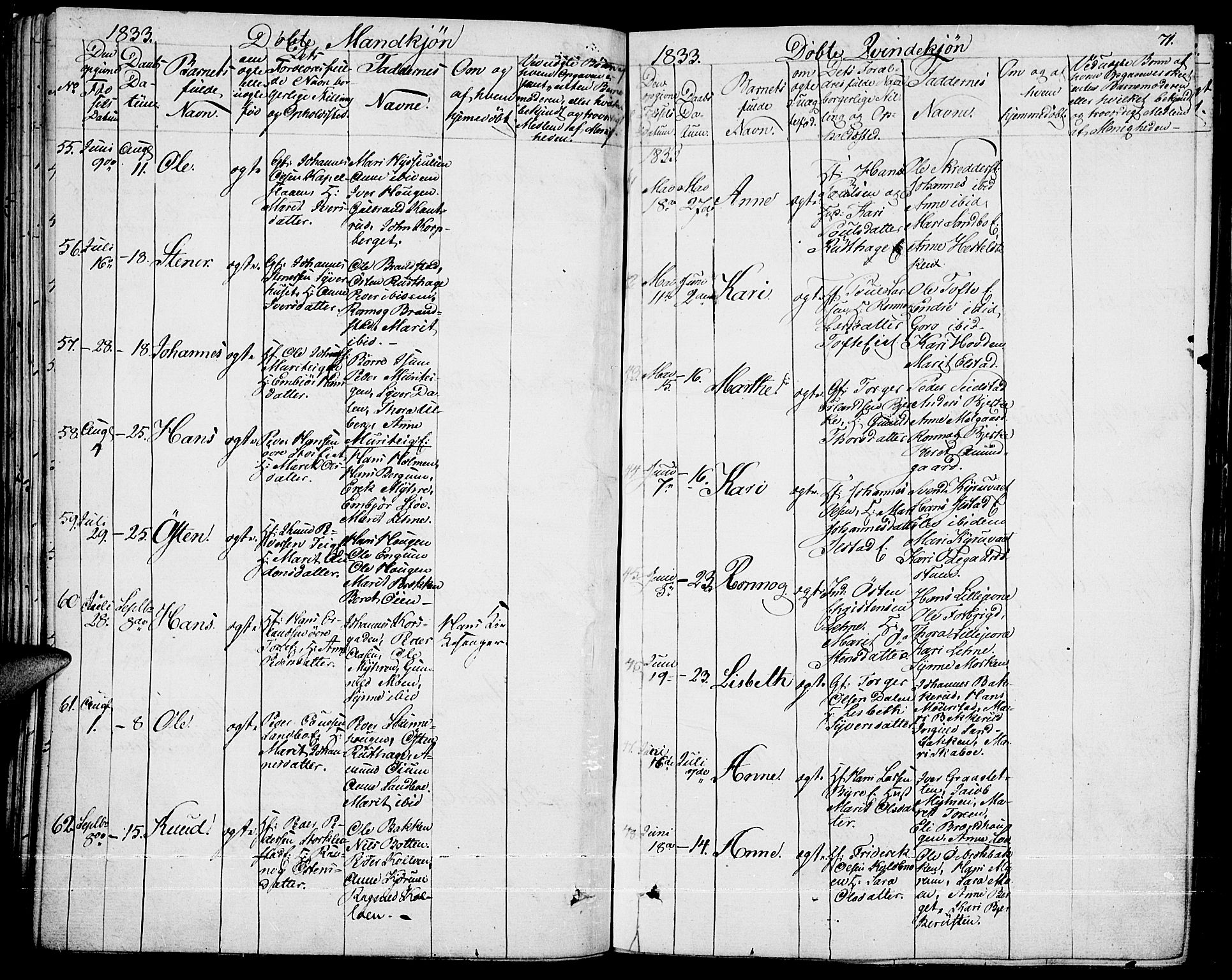 Fron prestekontor, AV/SAH-PREST-078/H/Ha/Haa/L0003: Parish register (official) no. 3, 1828-1838, p. 71