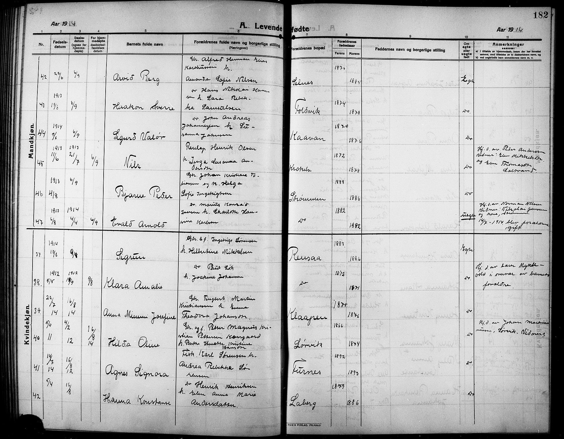 Ibestad sokneprestembete, AV/SATØ-S-0077/H/Ha/Hab/L0009klokker: Parish register (copy) no. 9, 1902-1914, p. 182