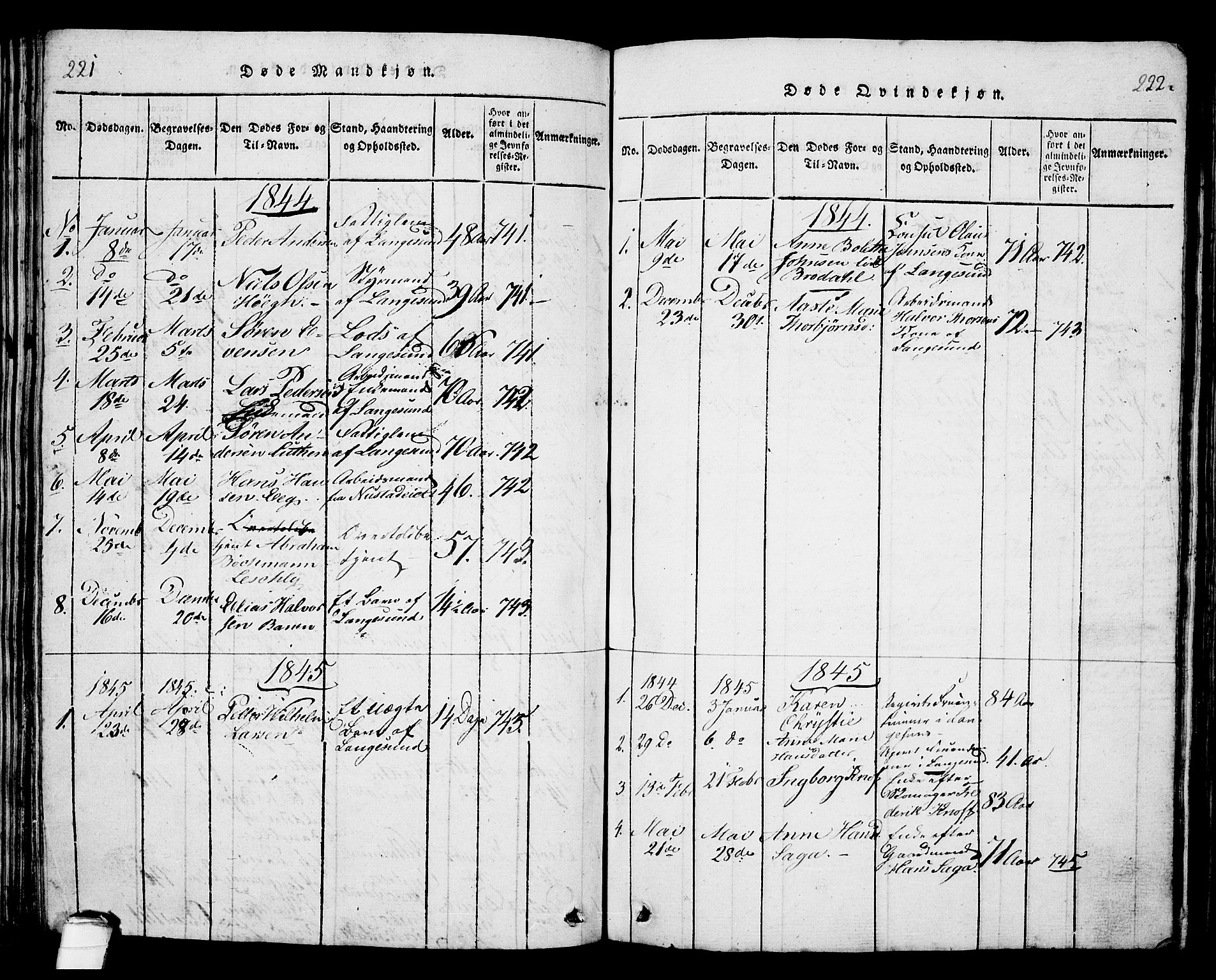 Langesund kirkebøker, SAKO/A-280/G/Ga/L0003: Parish register (copy) no. 3, 1815-1858, p. 221-222
