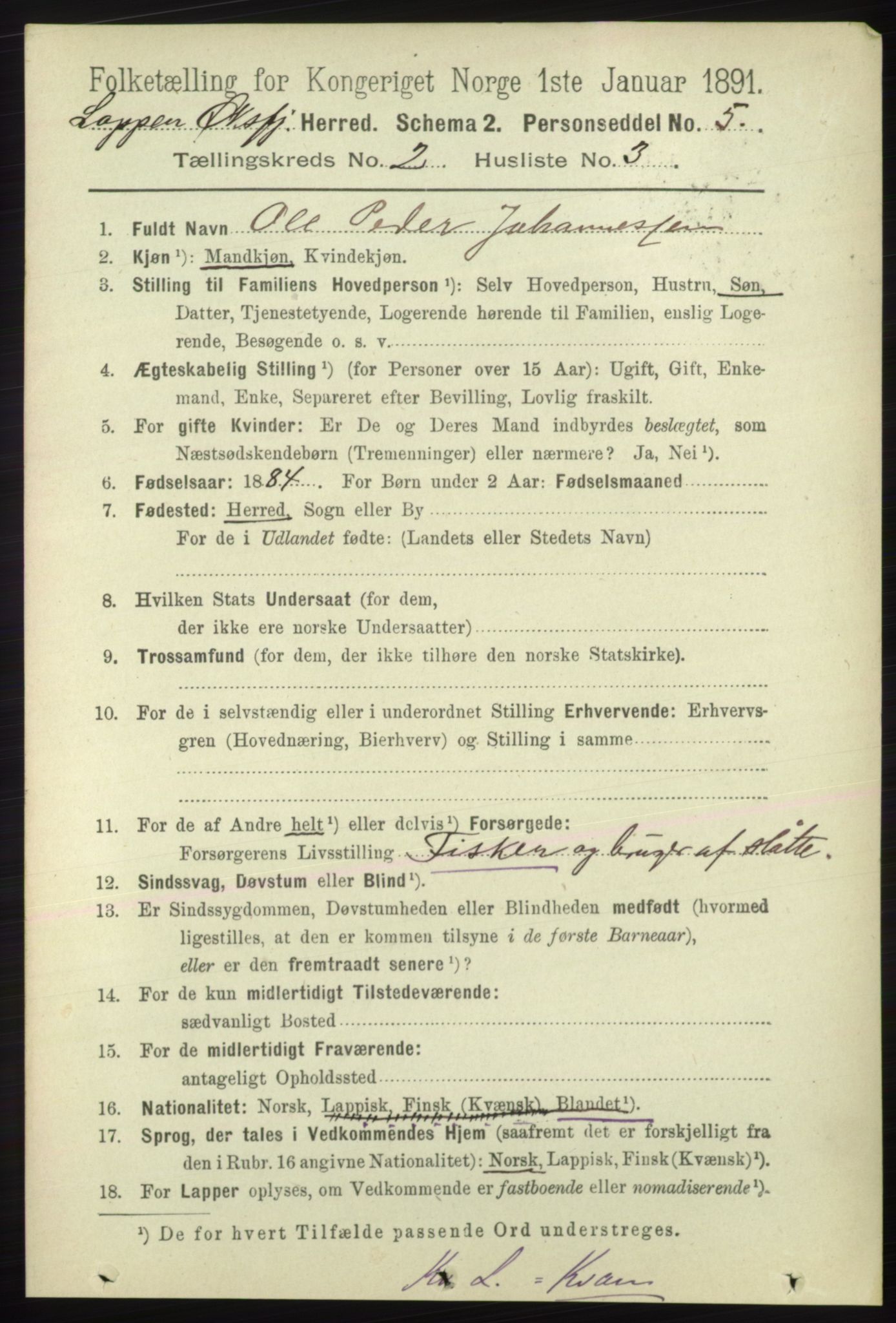 RA, 1891 census for 2014 Loppa, 1891, p. 385