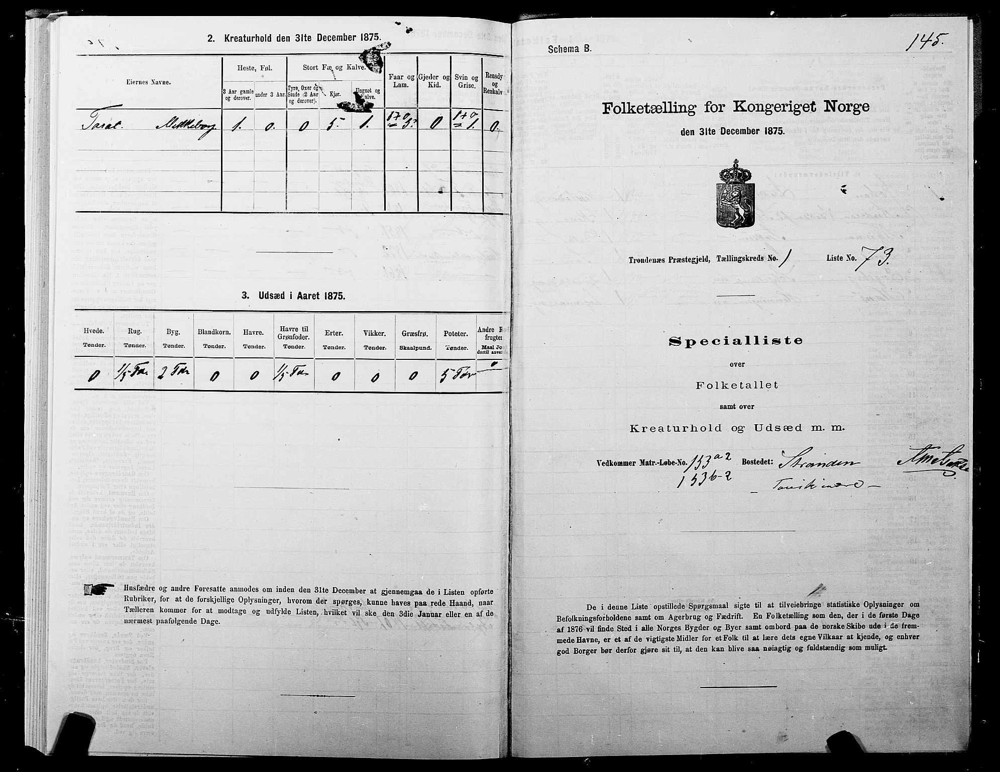 SATØ, 1875 census for 1914P Trondenes, 1875, p. 1145