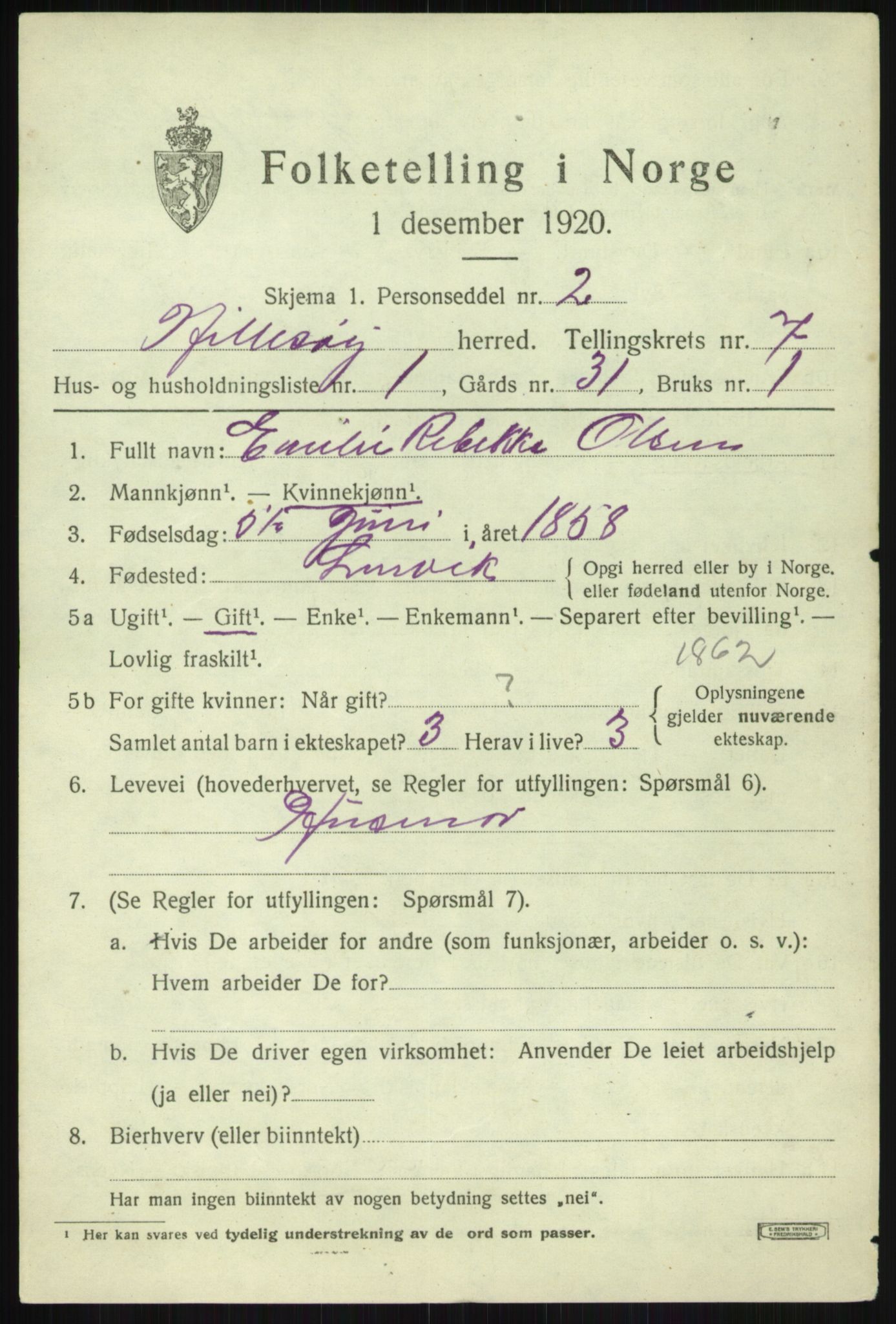 SATØ, 1920 census for Hillesøy, 1920, p. 3271