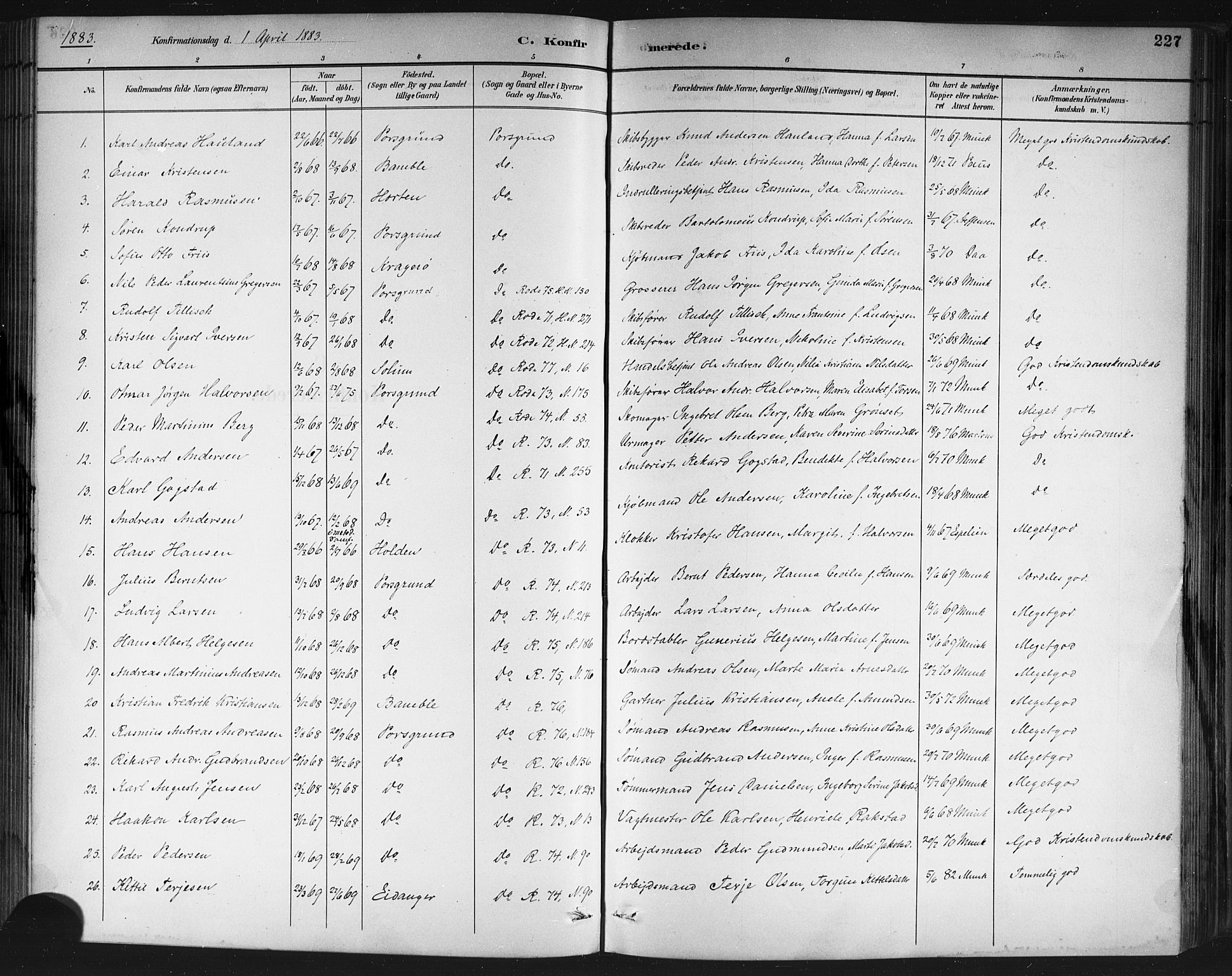 Porsgrunn kirkebøker , AV/SAKO-A-104/G/Gb/L0005: Parish register (copy) no. II 5, 1883-1915, p. 227