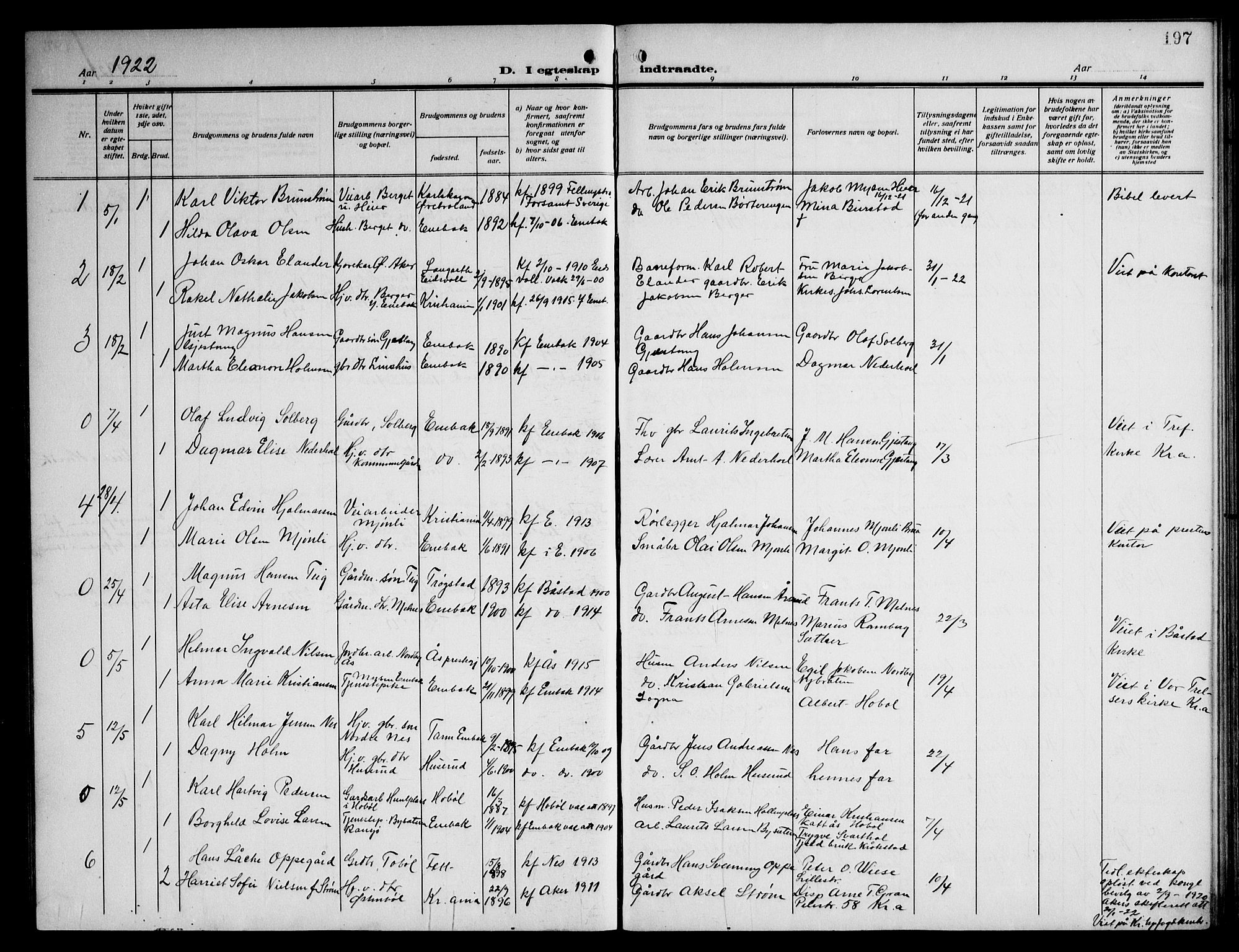 Enebakk prestekontor Kirkebøker, AV/SAO-A-10171c/G/Ga/L0007: Parish register (copy) no. I 7, 1911-1949, p. 197