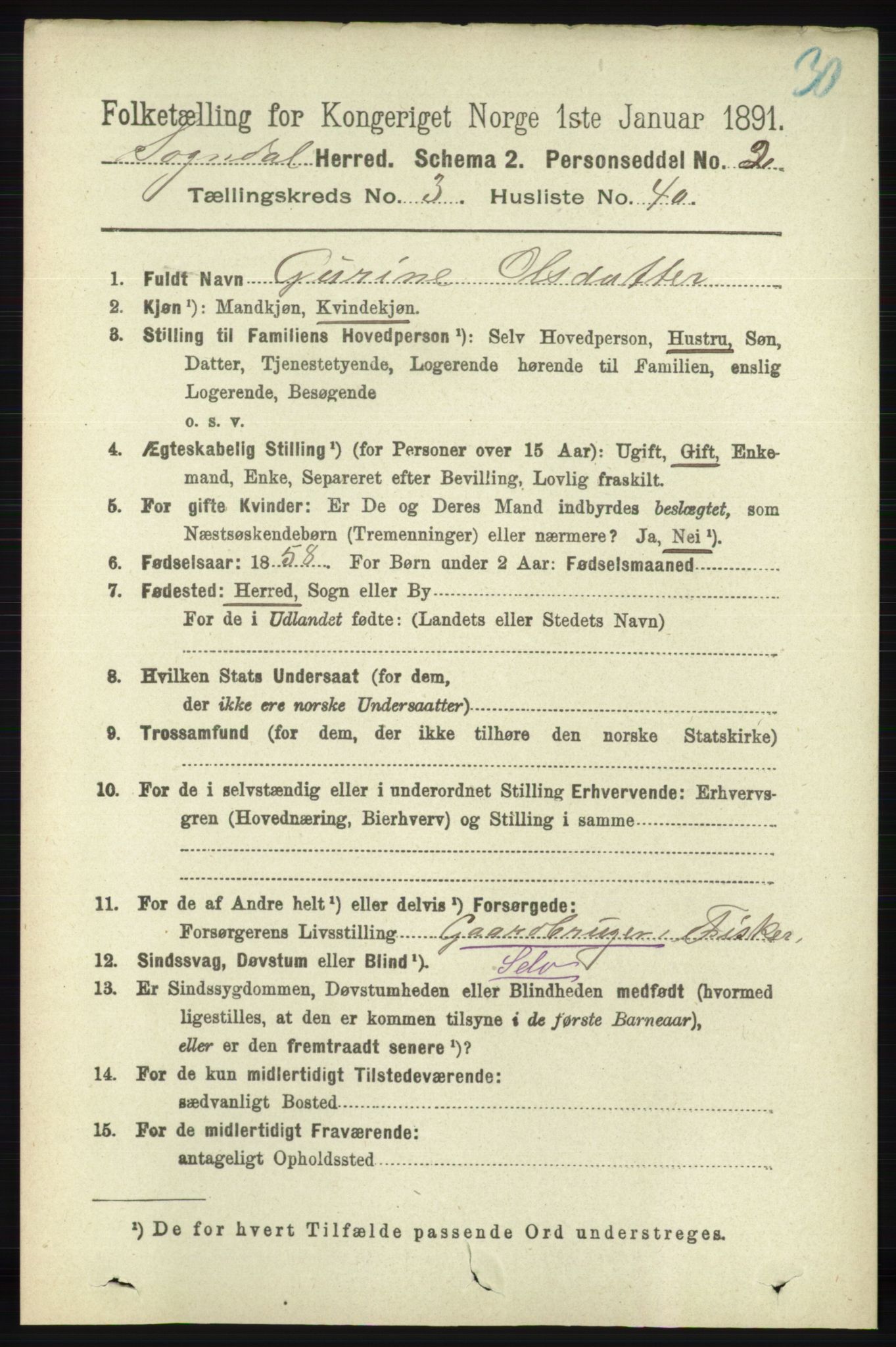 RA, 1891 census for 1111 Sokndal, 1891, p. 940