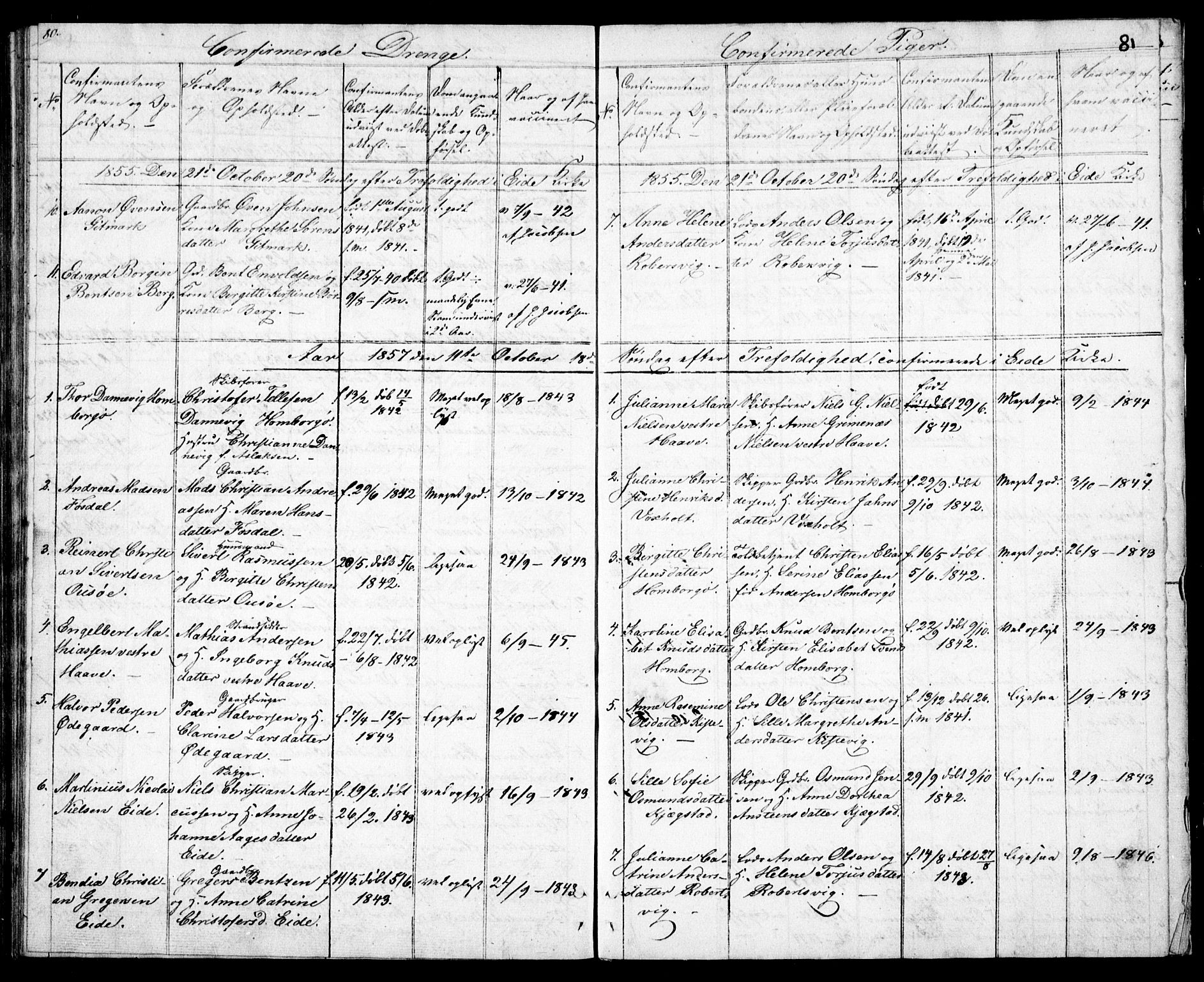 Hommedal sokneprestkontor, AV/SAK-1111-0023/F/Fb/Fba/L0002: Parish register (copy) no. B 2, 1841-1863, p. 81