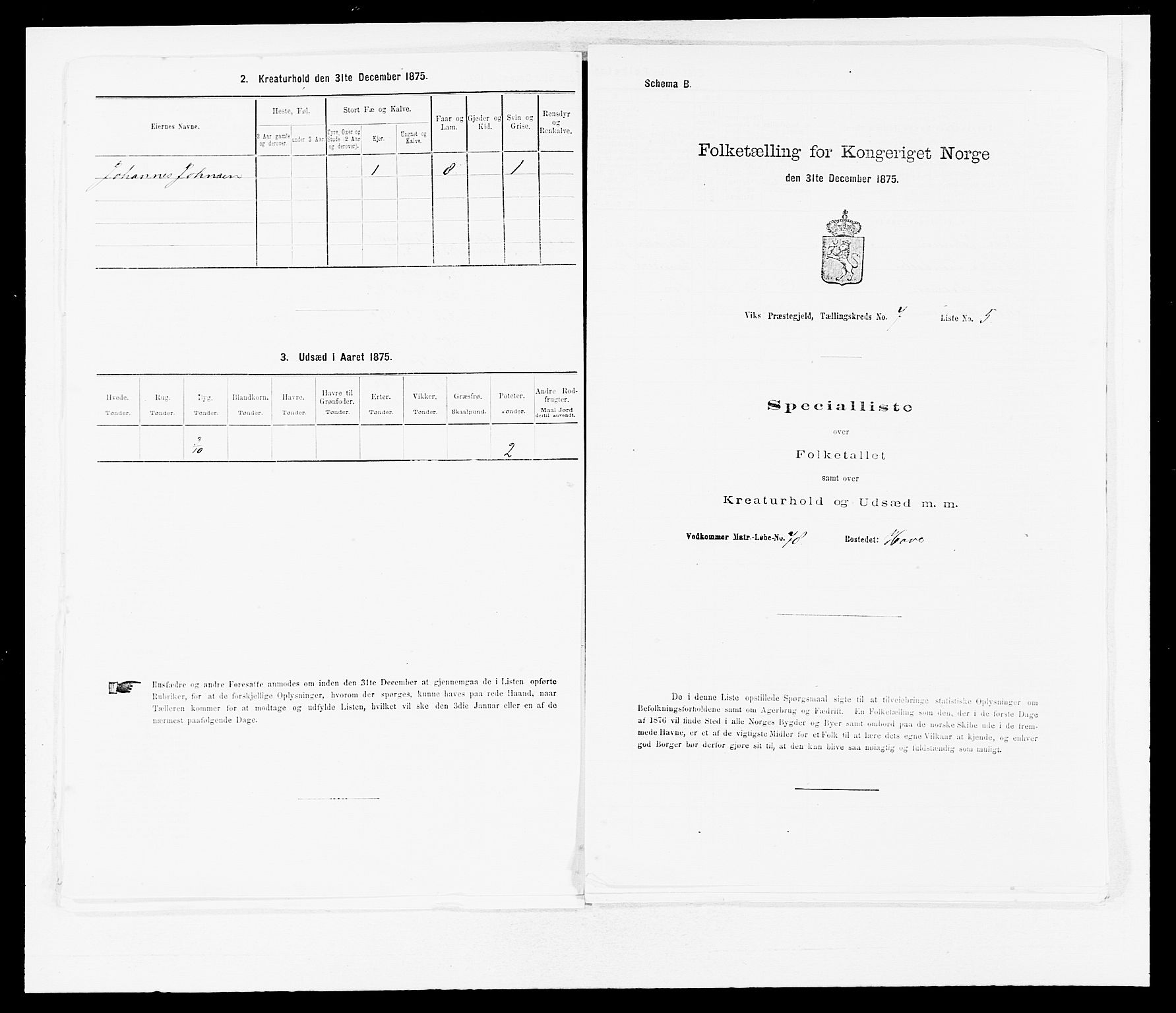 SAB, 1875 census for 1417P Vik, 1875, p. 821