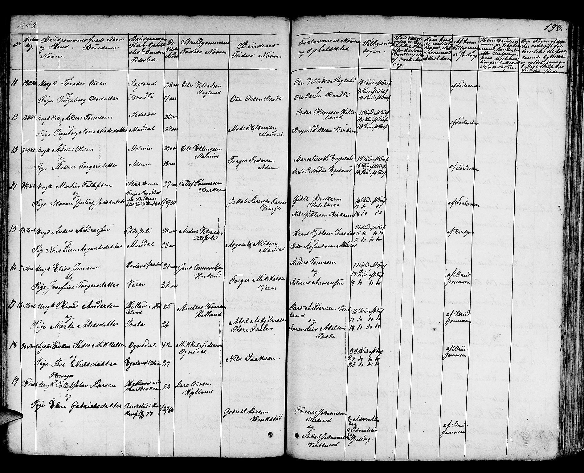 Helleland sokneprestkontor, AV/SAST-A-101810: Parish register (copy) no. B 3, 1847-1886, p. 193