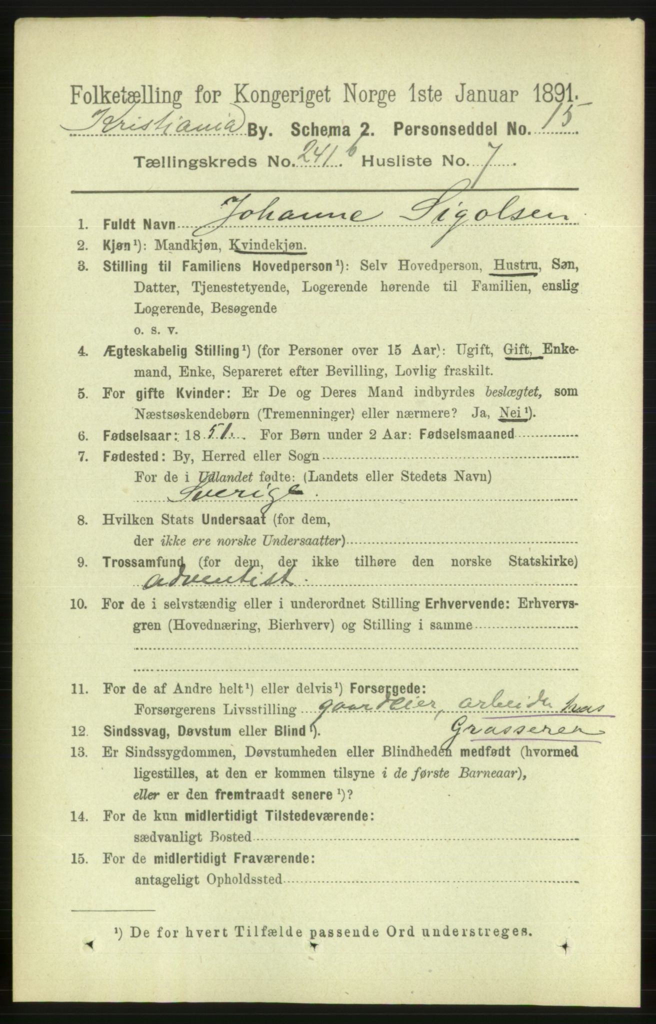 RA, 1891 census for 0301 Kristiania, 1891, p. 146406