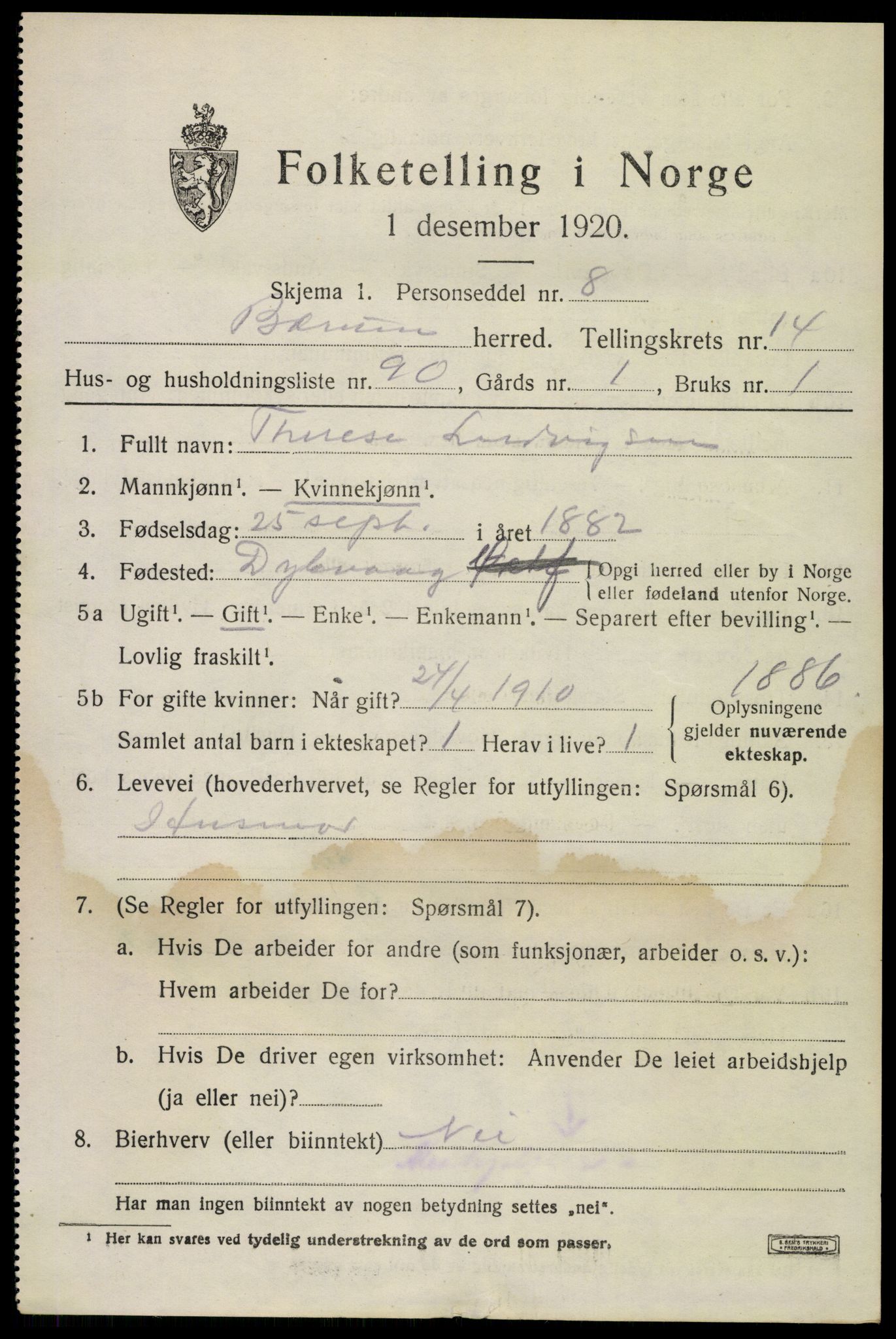 SAO, 1920 census for Bærum, 1920, p. 42282