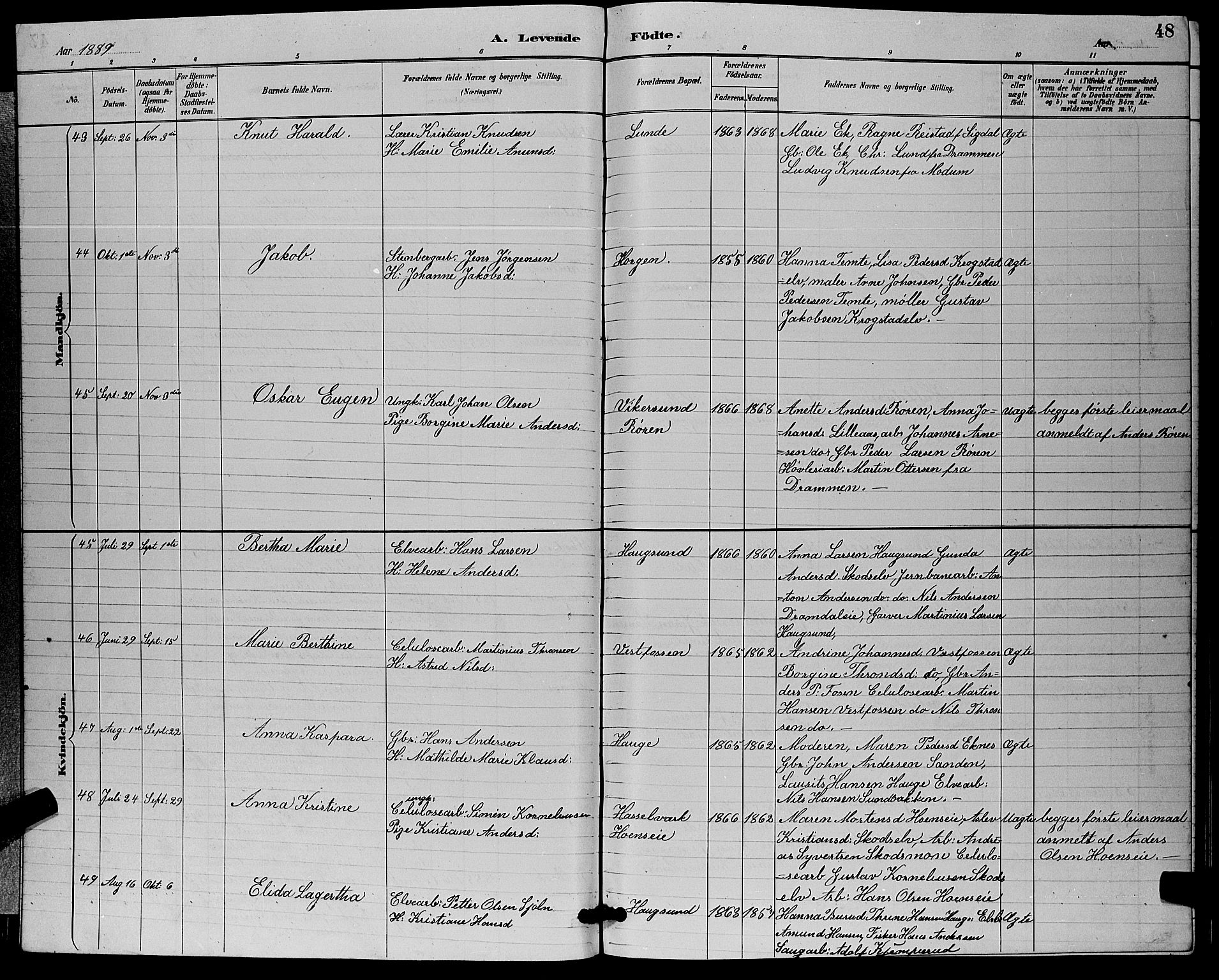 Eiker kirkebøker, SAKO/A-4/G/Ga/L0006: Parish register (copy) no. I 6, 1885-1893, p. 48