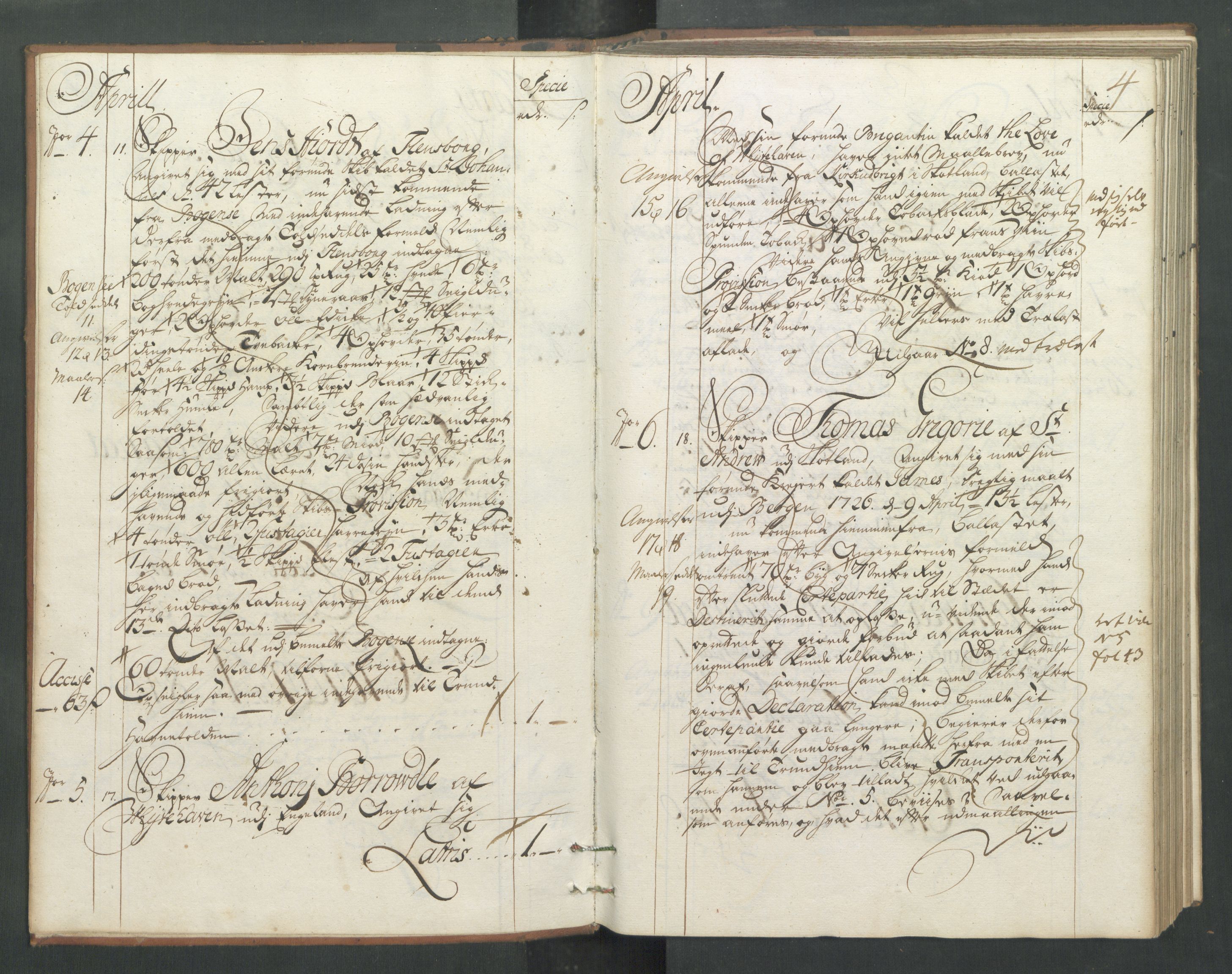 Generaltollkammeret, tollregnskaper, RA/EA-5490/R32/L0005/0001: Tollregnskaper Kristiansund / Hovedtollbok, 1733, p. 3b-4a