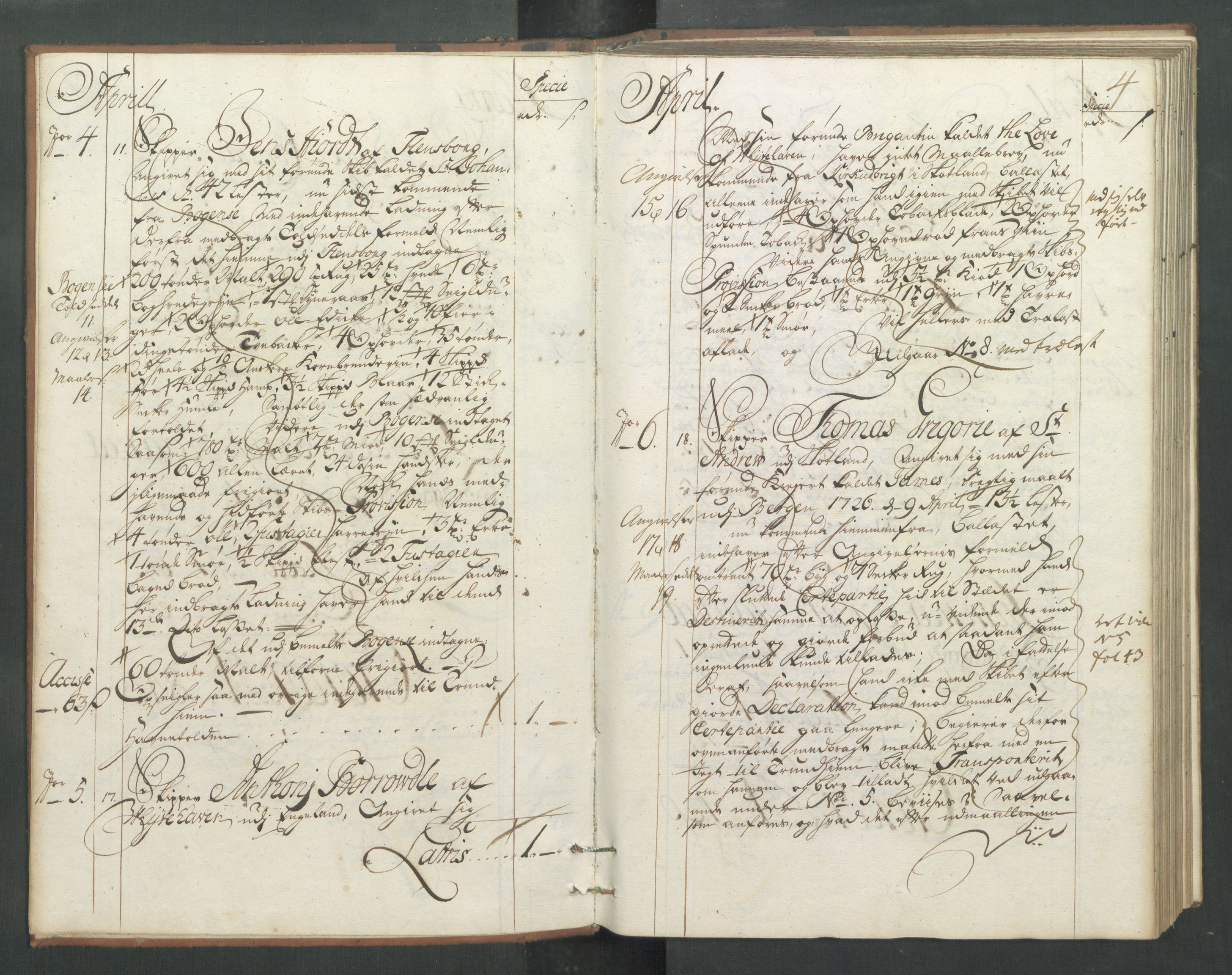 Generaltollkammeret, tollregnskaper, AV/RA-EA-5490/R32/L0005/0001: Tollregnskaper Kristiansund / Hovedtollbok, 1733, p. 3b-4a