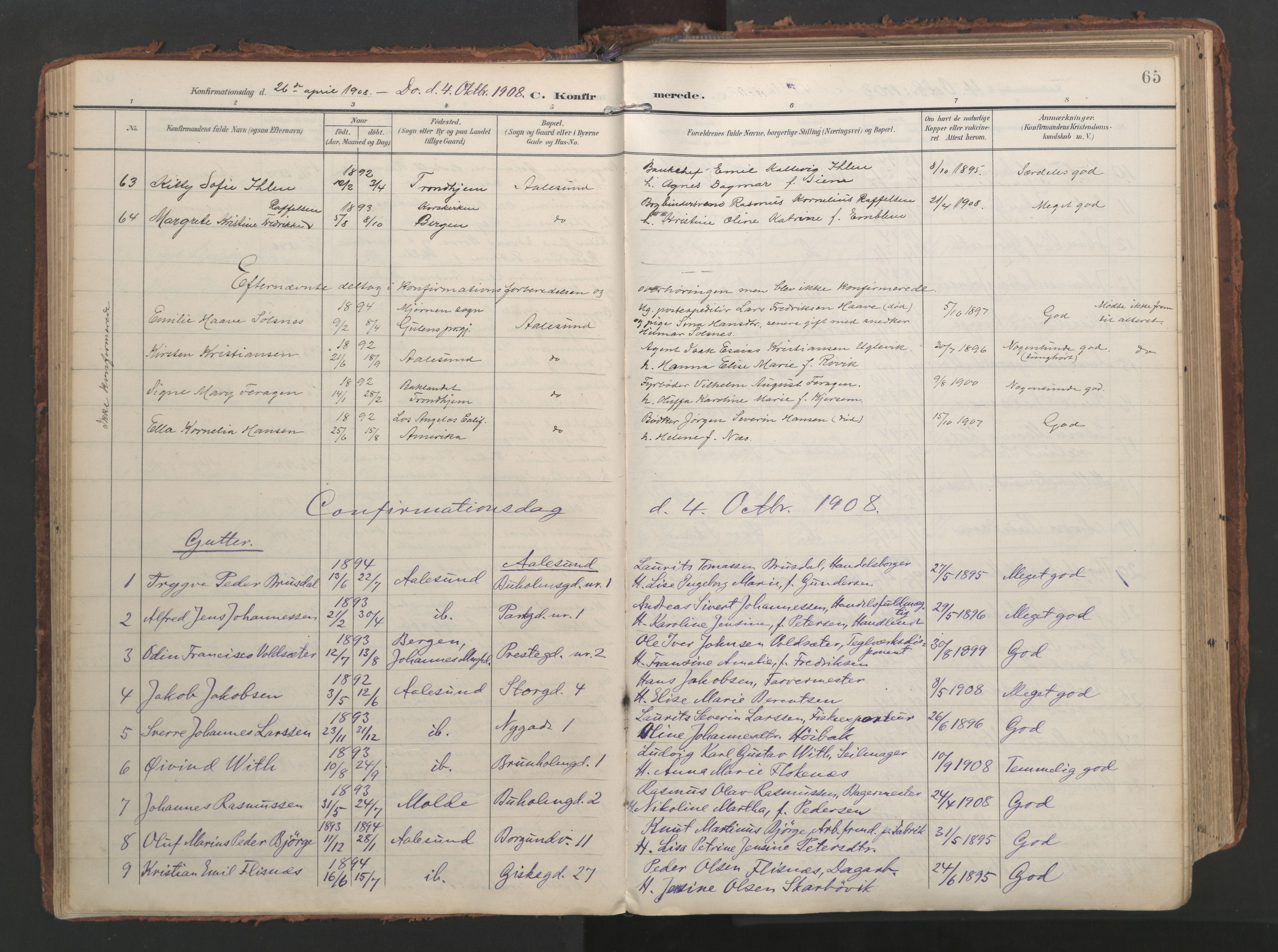 Ministerialprotokoller, klokkerbøker og fødselsregistre - Møre og Romsdal, AV/SAT-A-1454/529/L0459: Parish register (official) no. 529A09, 1904-1917, p. 65