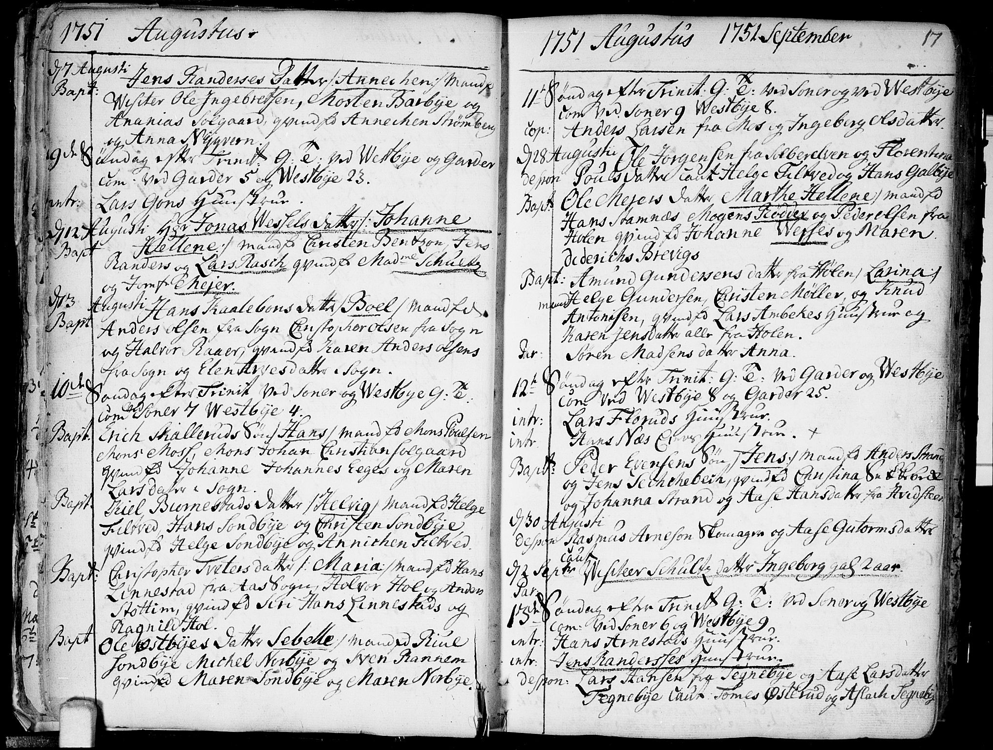 Vestby prestekontor Kirkebøker, AV/SAO-A-10893/F/Fa/L0002: Parish register (official) no. I 2, 1750-1779, p. 17