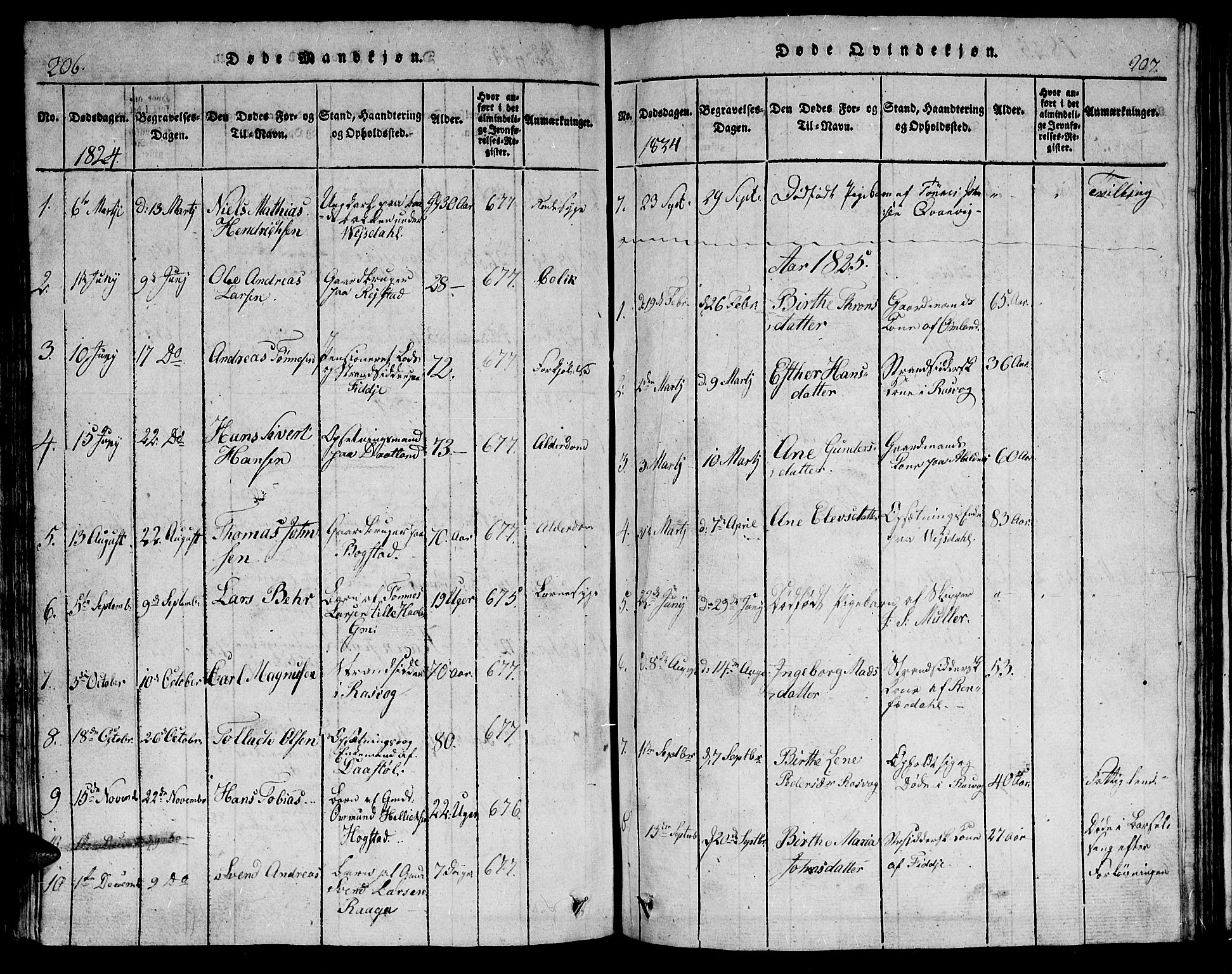 Flekkefjord sokneprestkontor, SAK/1111-0012/F/Fb/Fbb/L0001: Parish register (copy) no. B 1, 1815-1830, p. 206-207