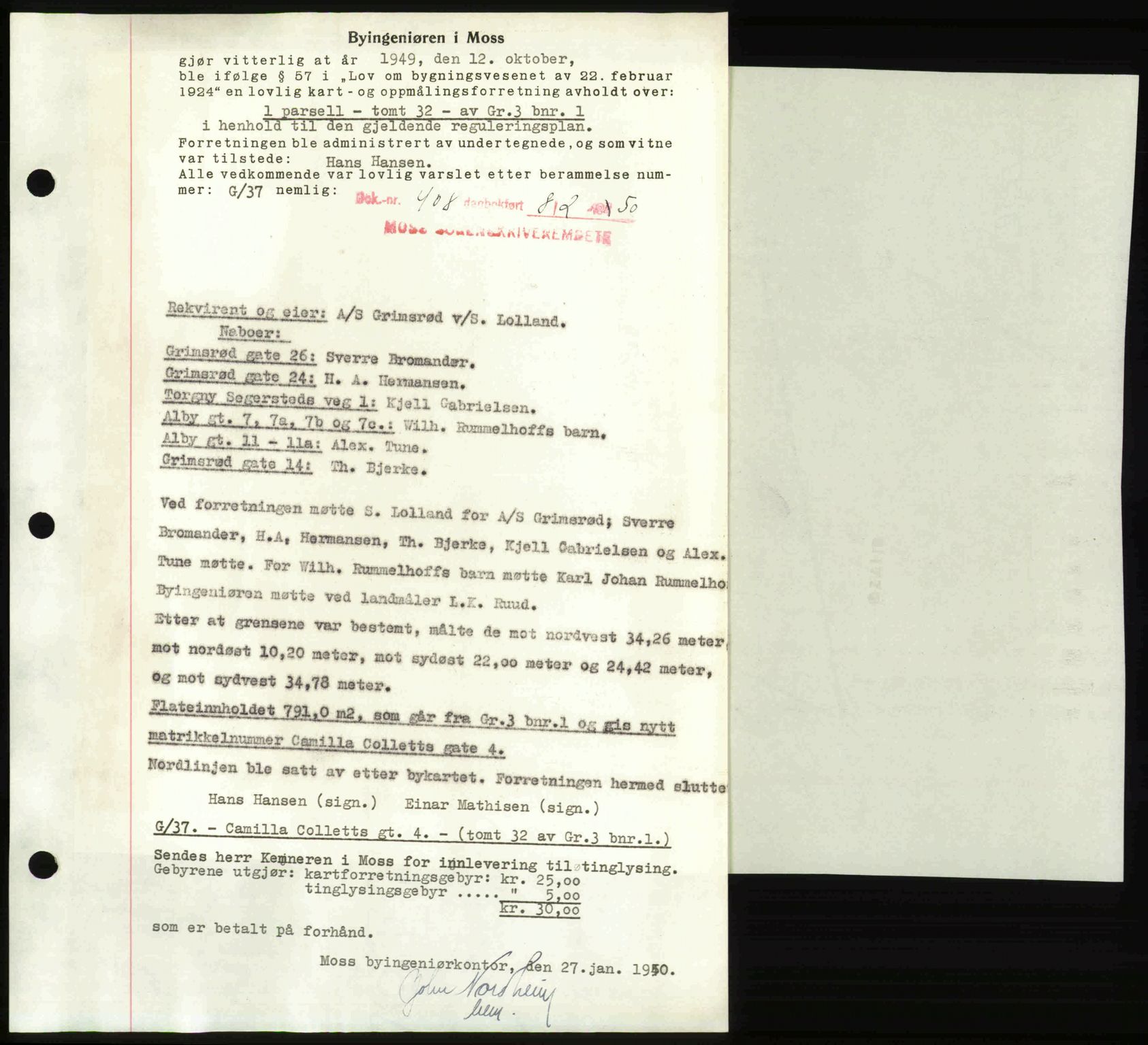 Moss sorenskriveri, SAO/A-10168: Mortgage book no. A25, 1950-1950, Diary no: : 408/1950