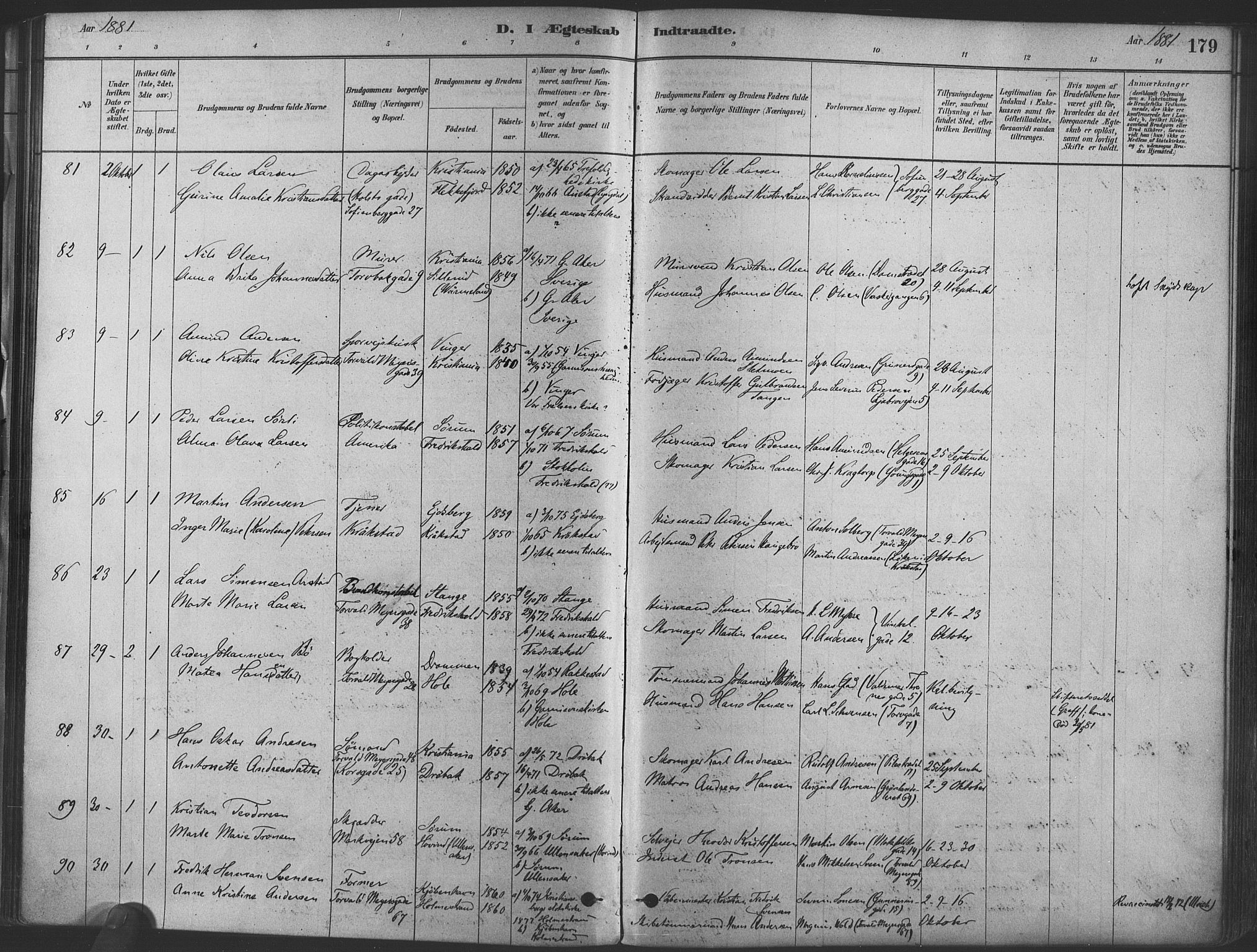 Paulus prestekontor Kirkebøker, SAO/A-10871/F/Fa/L0004: Parish register (official) no. 4, 1879-1891, p. 179