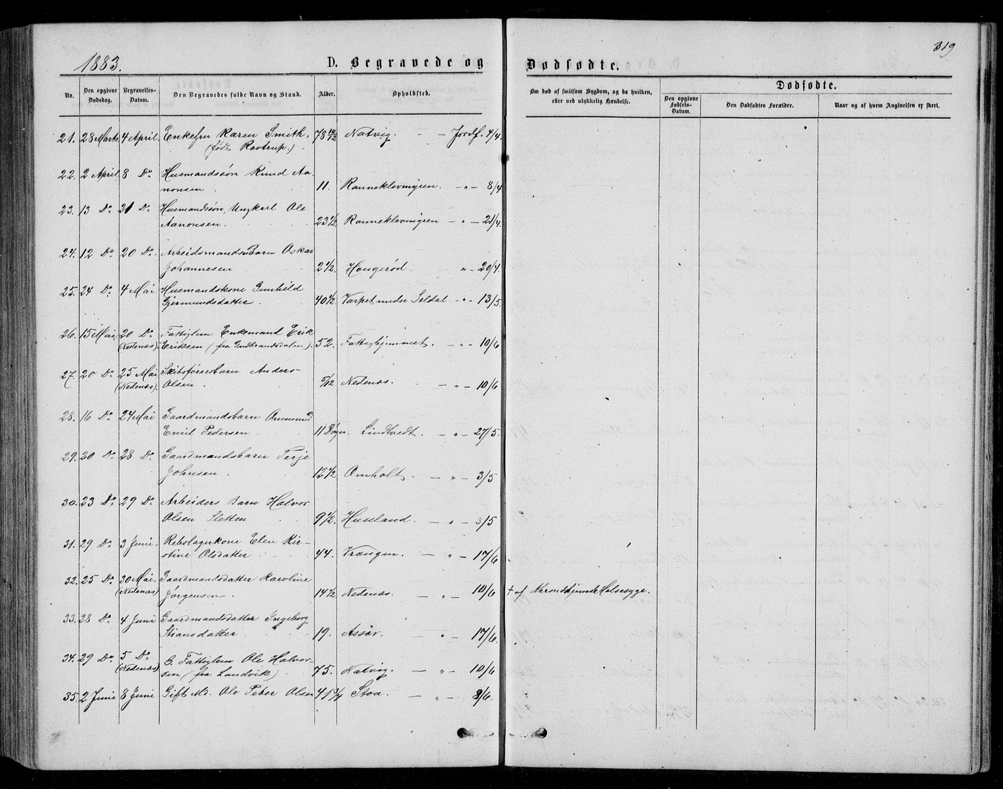 Øyestad sokneprestkontor, AV/SAK-1111-0049/F/Fb/L0008: Parish register (copy) no. B 8, 1872-1886, p. 319