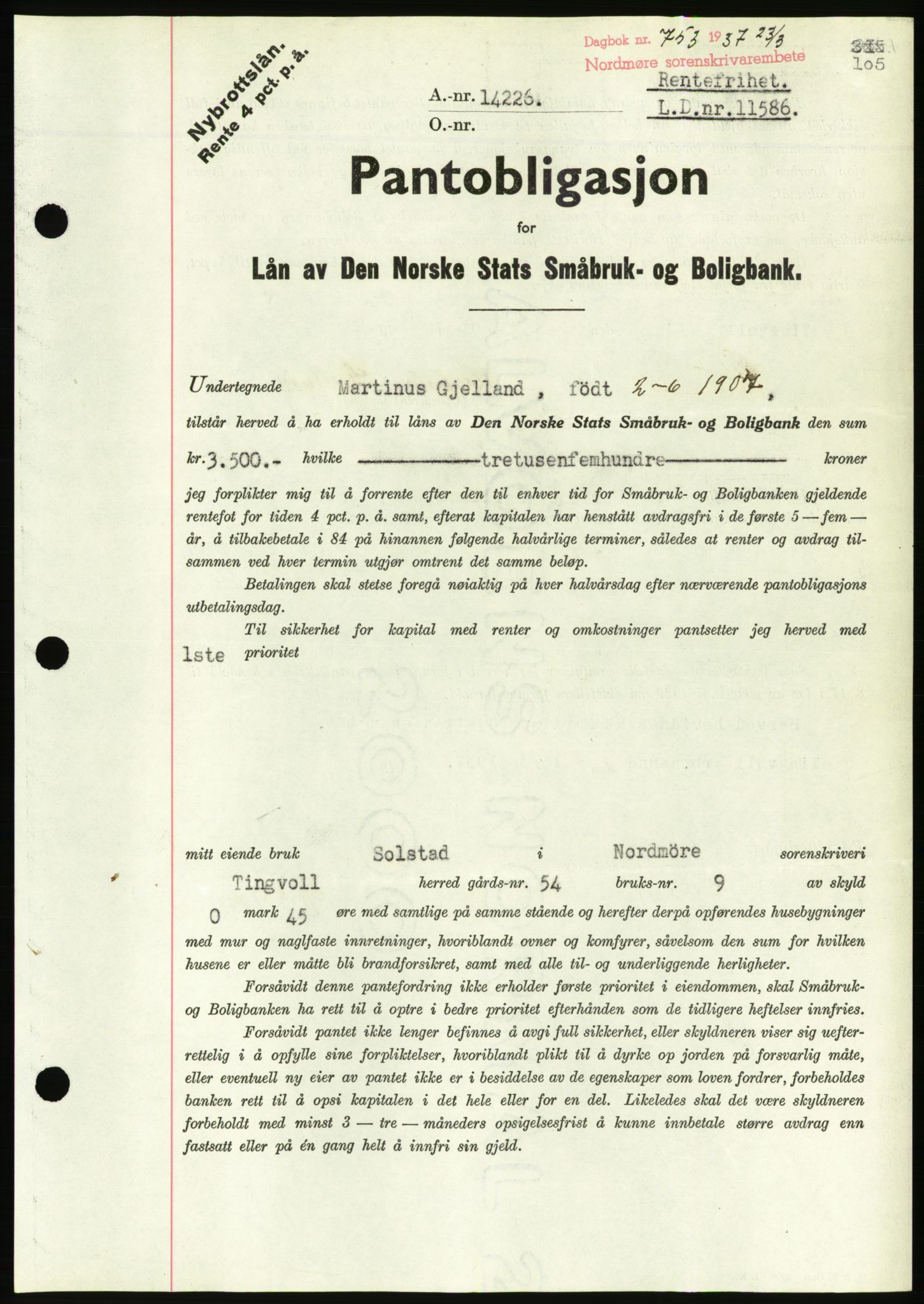 Nordmøre sorenskriveri, AV/SAT-A-4132/1/2/2Ca/L0091: Mortgage book no. B81, 1937-1937, Diary no: : 753/1937