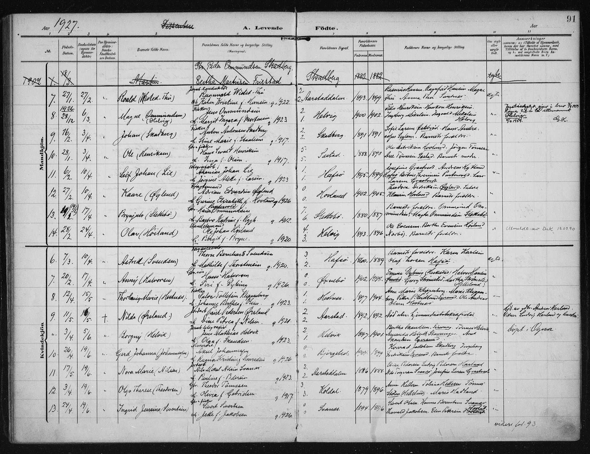 Eigersund sokneprestkontor, SAST/A-101807/S08/L0021: Parish register (official) no. A 20, 1906-1928, p. 91