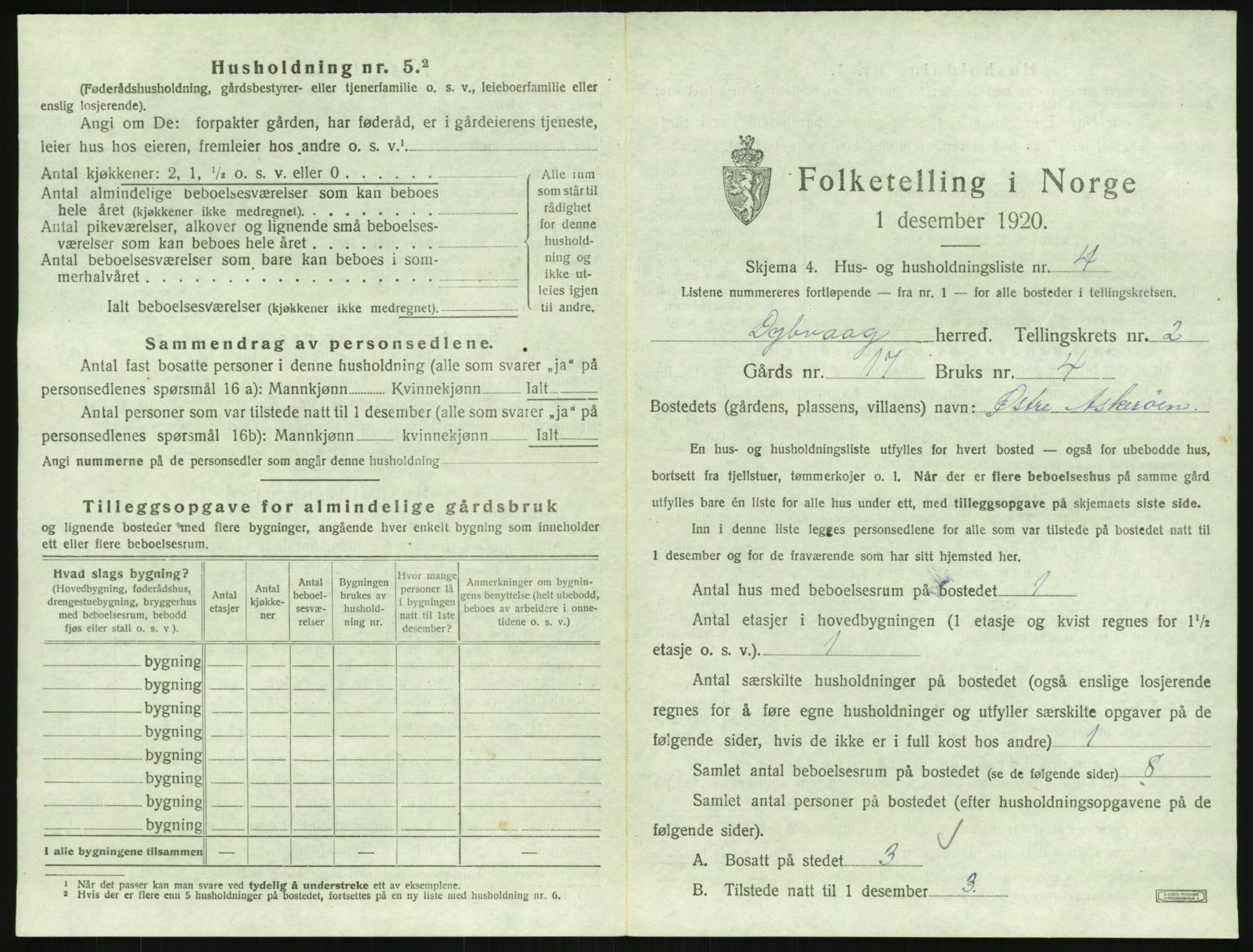 SAK, 1920 census for Dypvåg, 1920, p. 251