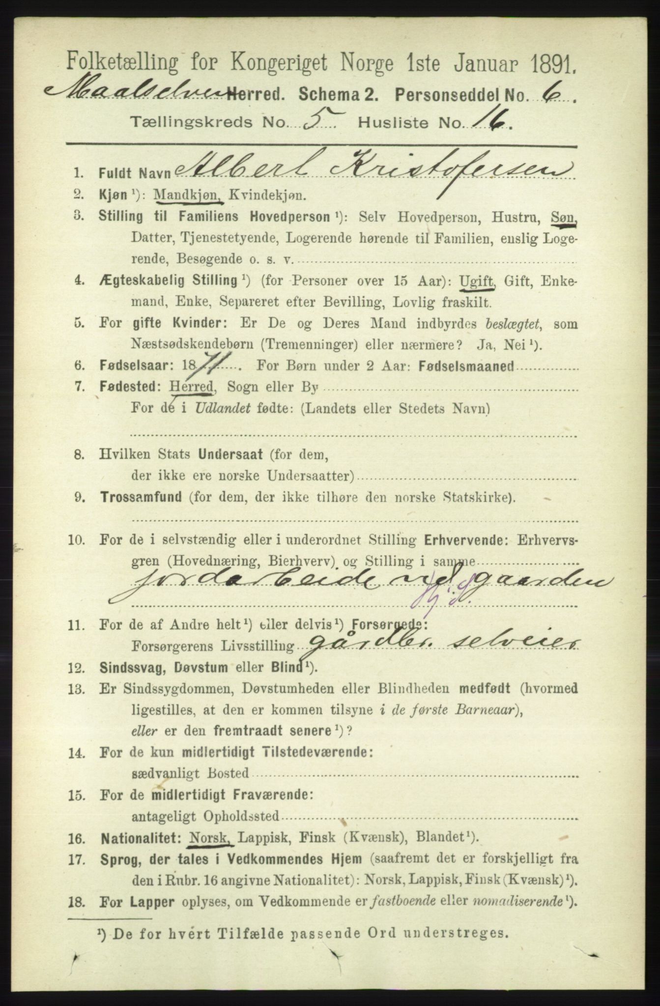 RA, 1891 census for 1924 Målselv, 1891, p. 1736