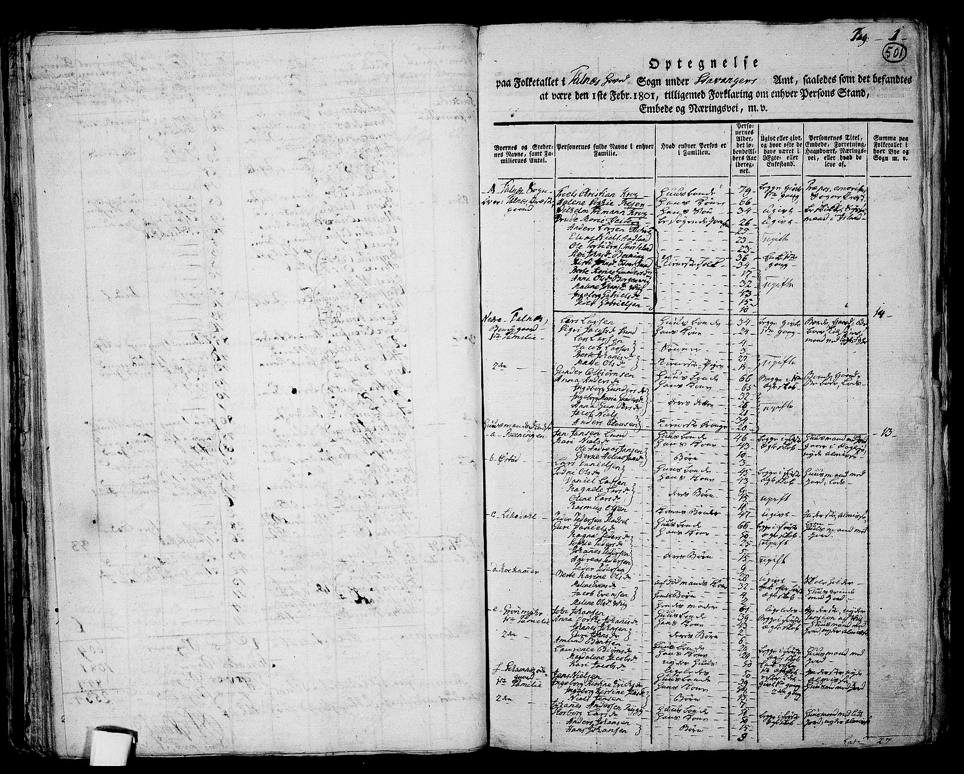 RA, 1801 census for 1150P Skudenes, 1801, p. 500b-501a