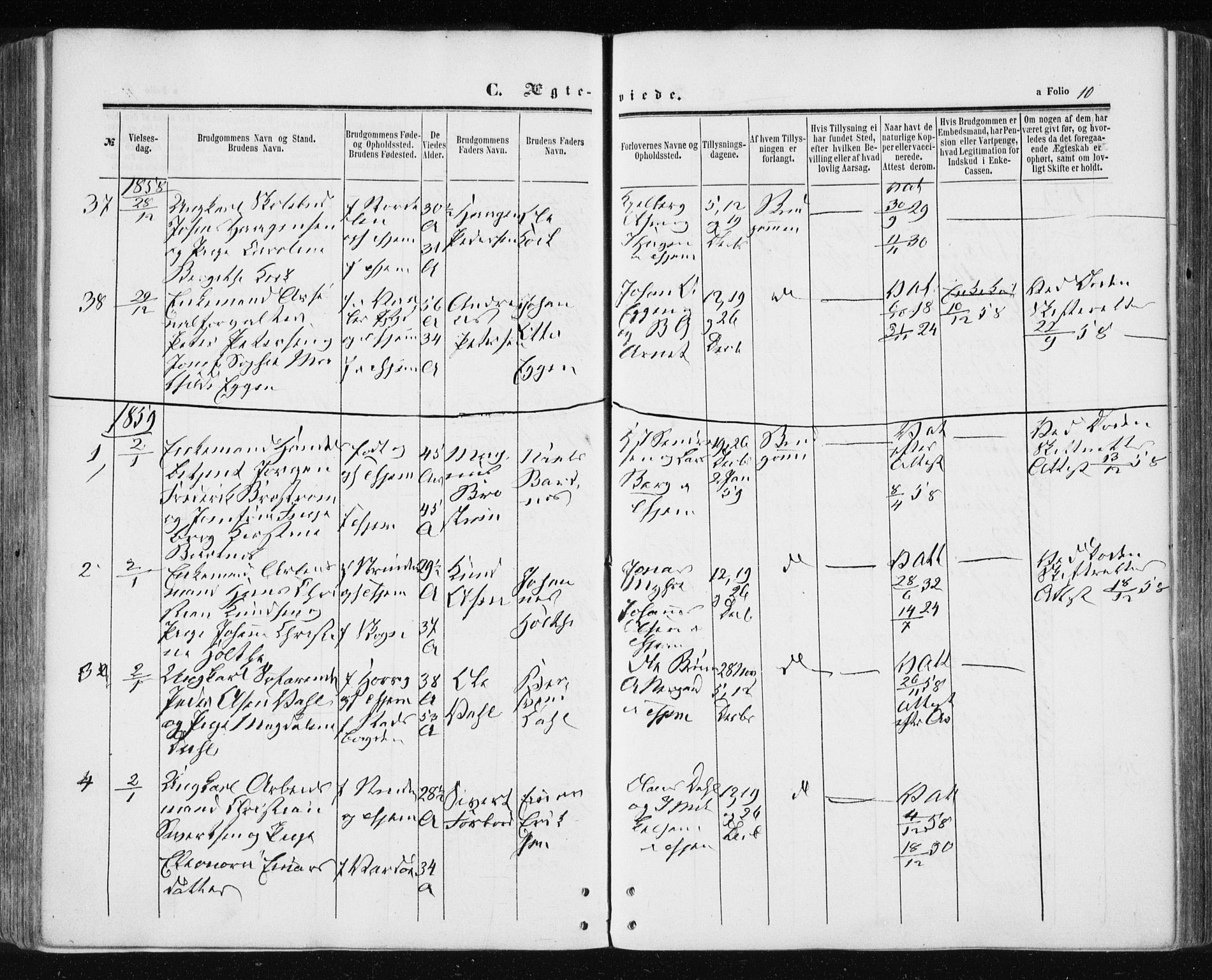Ministerialprotokoller, klokkerbøker og fødselsregistre - Sør-Trøndelag, SAT/A-1456/601/L0053: Parish register (official) no. 601A21, 1857-1865, p. 10
