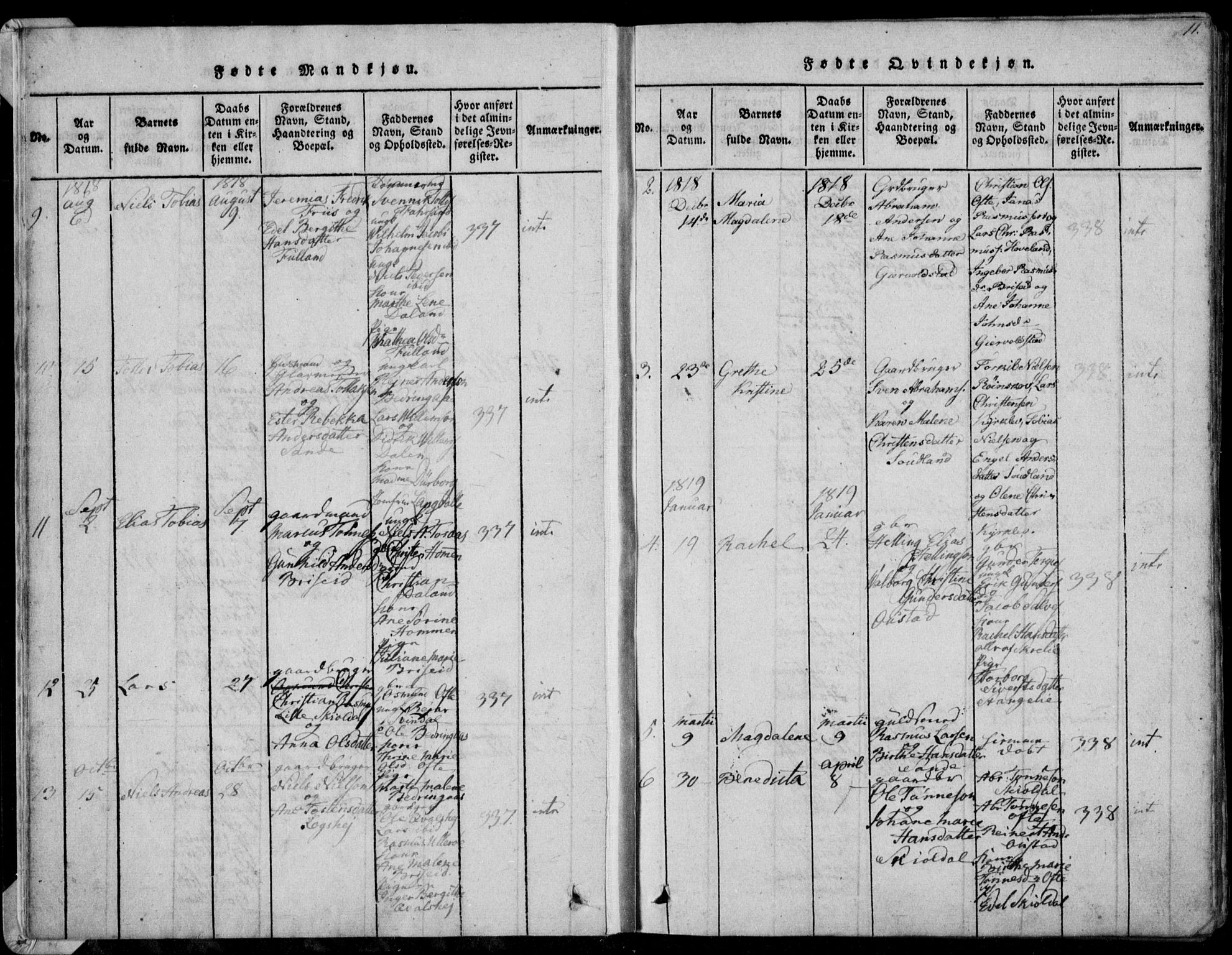 Herad sokneprestkontor, AV/SAK-1111-0018/F/Fa/Faa/L0003: Parish register (official) no. A 3, 1816-1844, p. 11