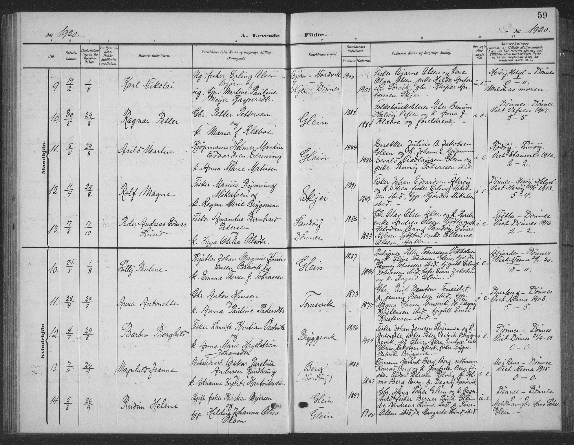 Ministerialprotokoller, klokkerbøker og fødselsregistre - Nordland, AV/SAT-A-1459/835/L0533: Parish register (copy) no. 835C05, 1906-1939, p. 59