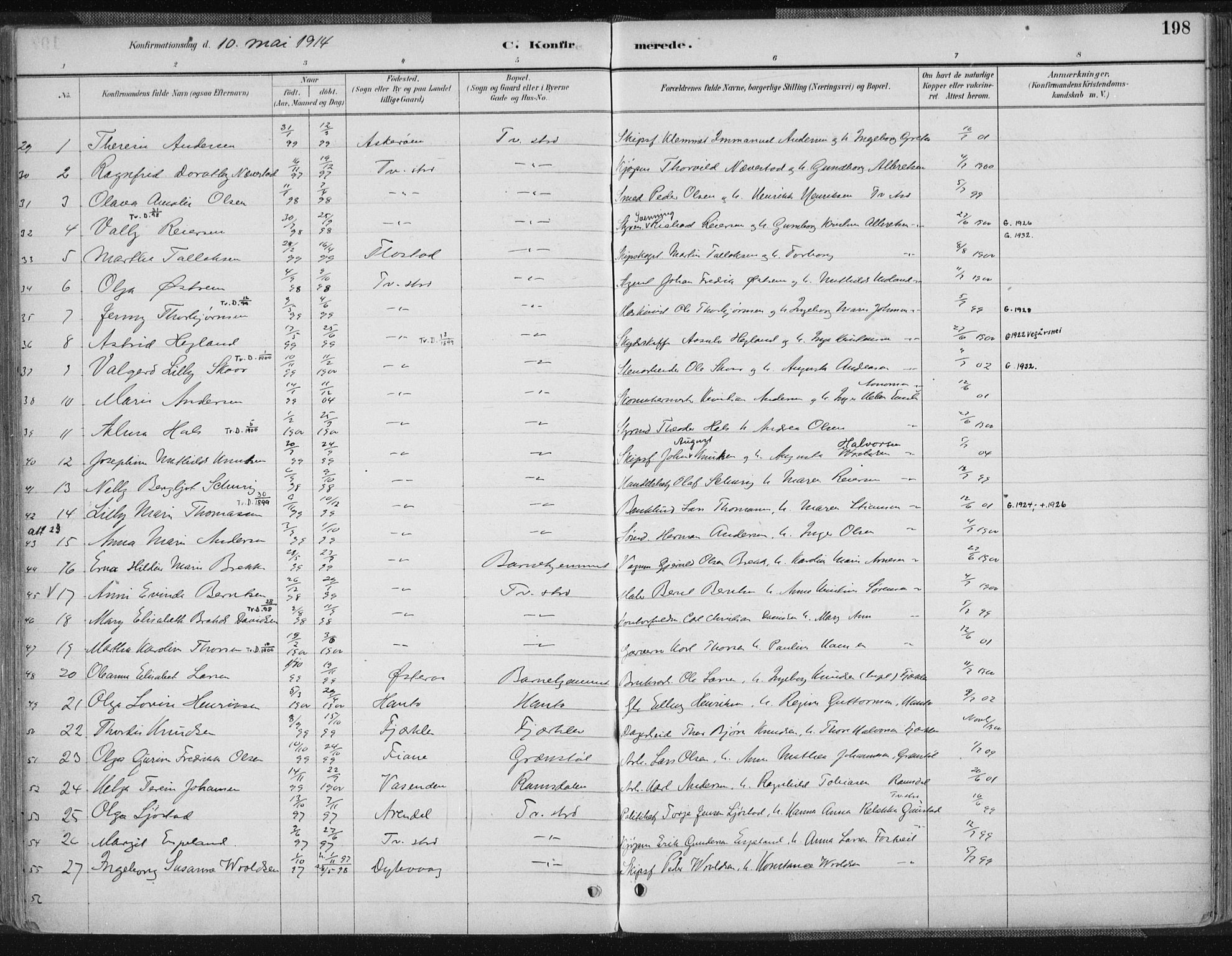 Tvedestrand sokneprestkontor, SAK/1111-0042/F/Fa/L0001: Parish register (official) no. A 1, 1885-1916, p. 198