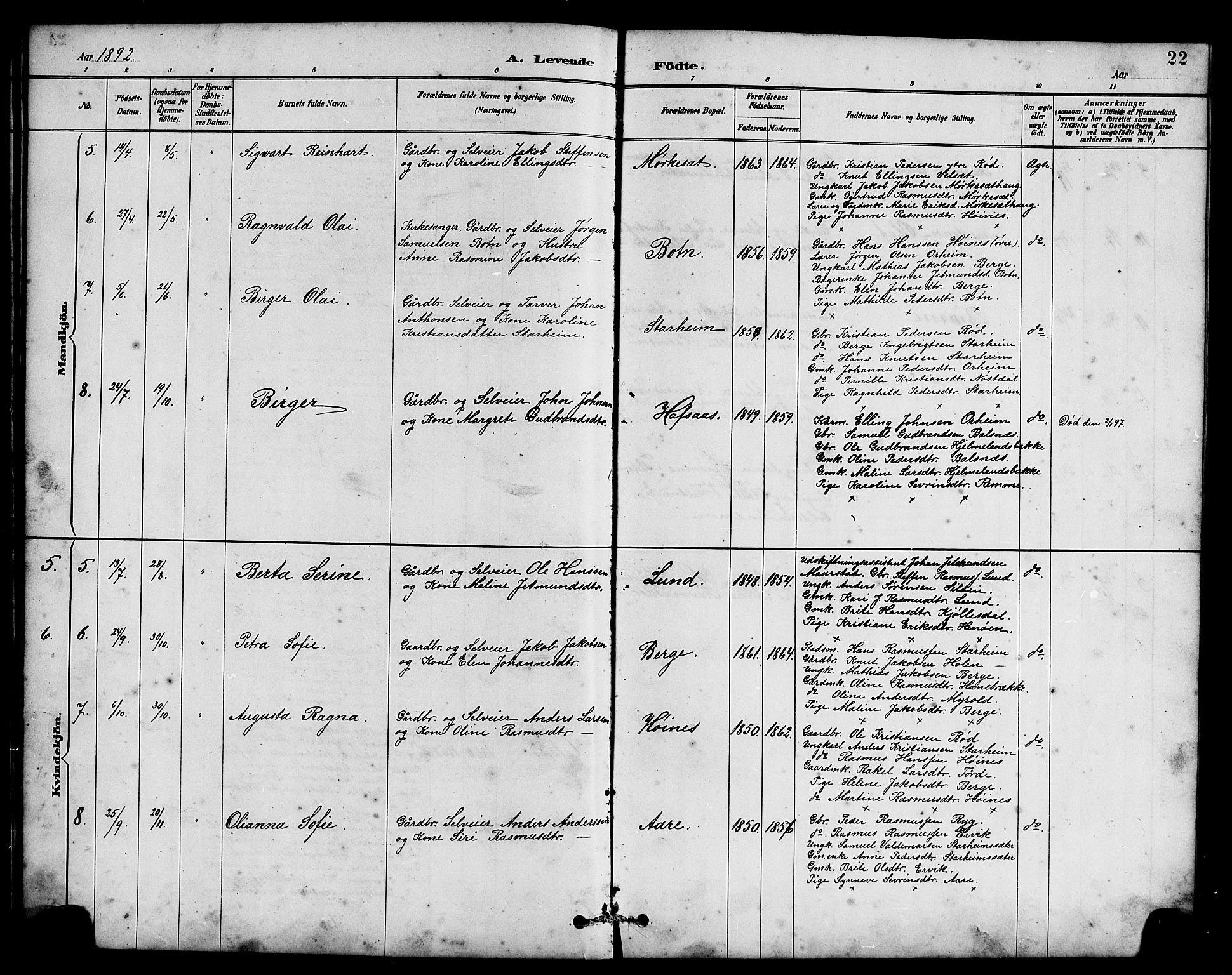 Eid sokneprestembete, AV/SAB-A-82301/H/Hab/Habc/L0002: Parish register (copy) no. C 2, 1887-1906, p. 22