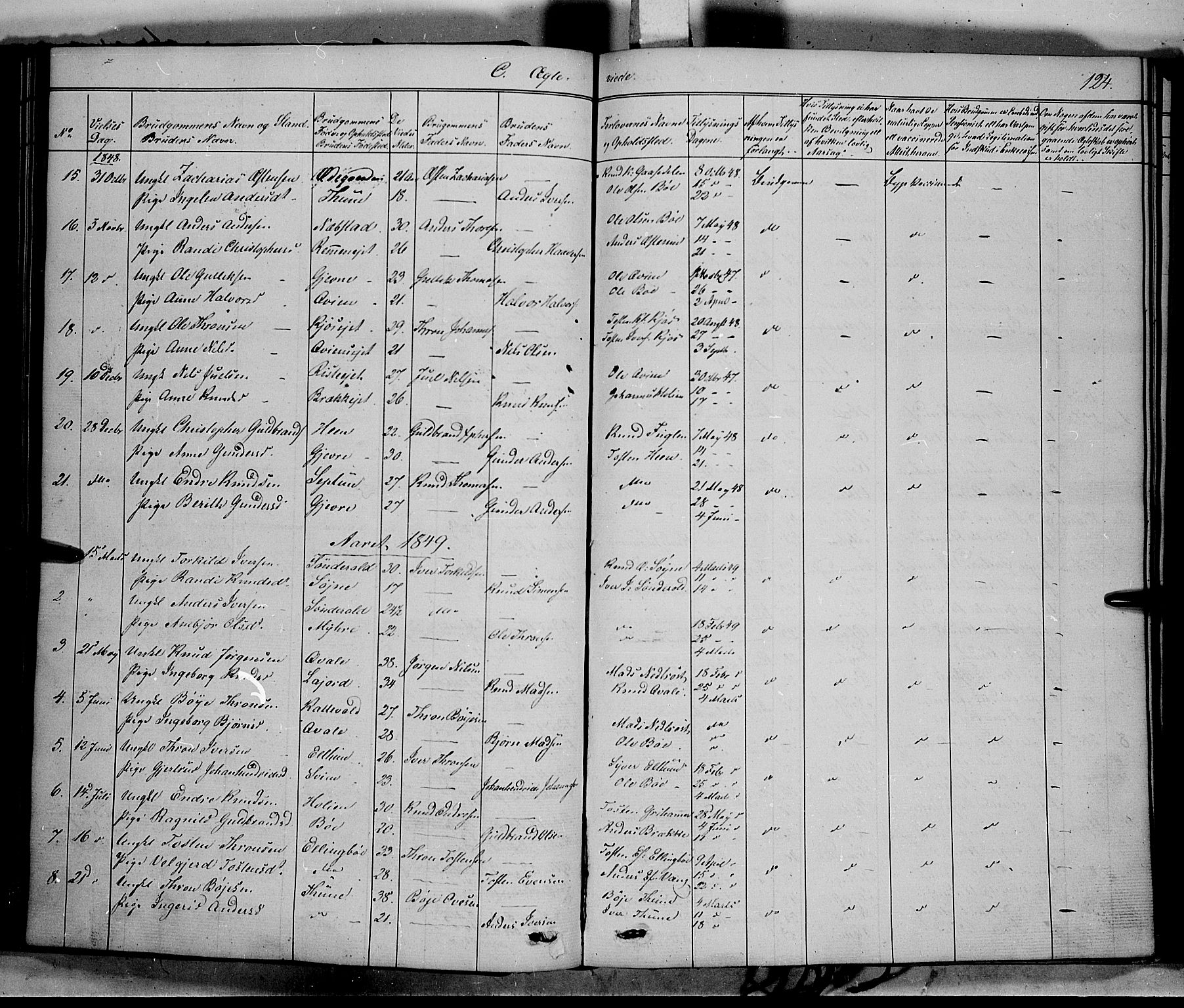 Vang prestekontor, Valdres, SAH/PREST-140/H/Ha/L0006: Parish register (official) no. 6, 1846-1864, p. 124