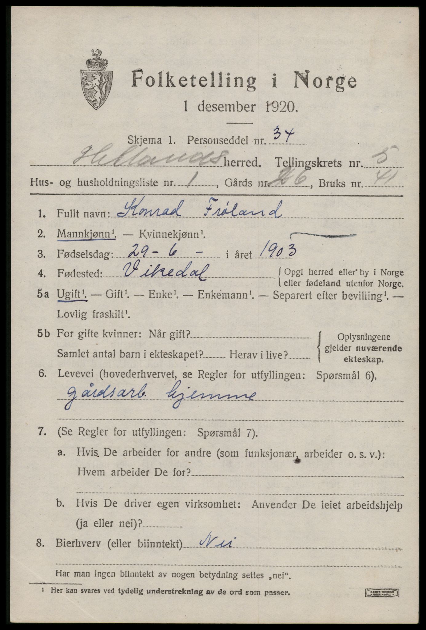 SAST, 1920 census for Hetland, 1920, p. 8217