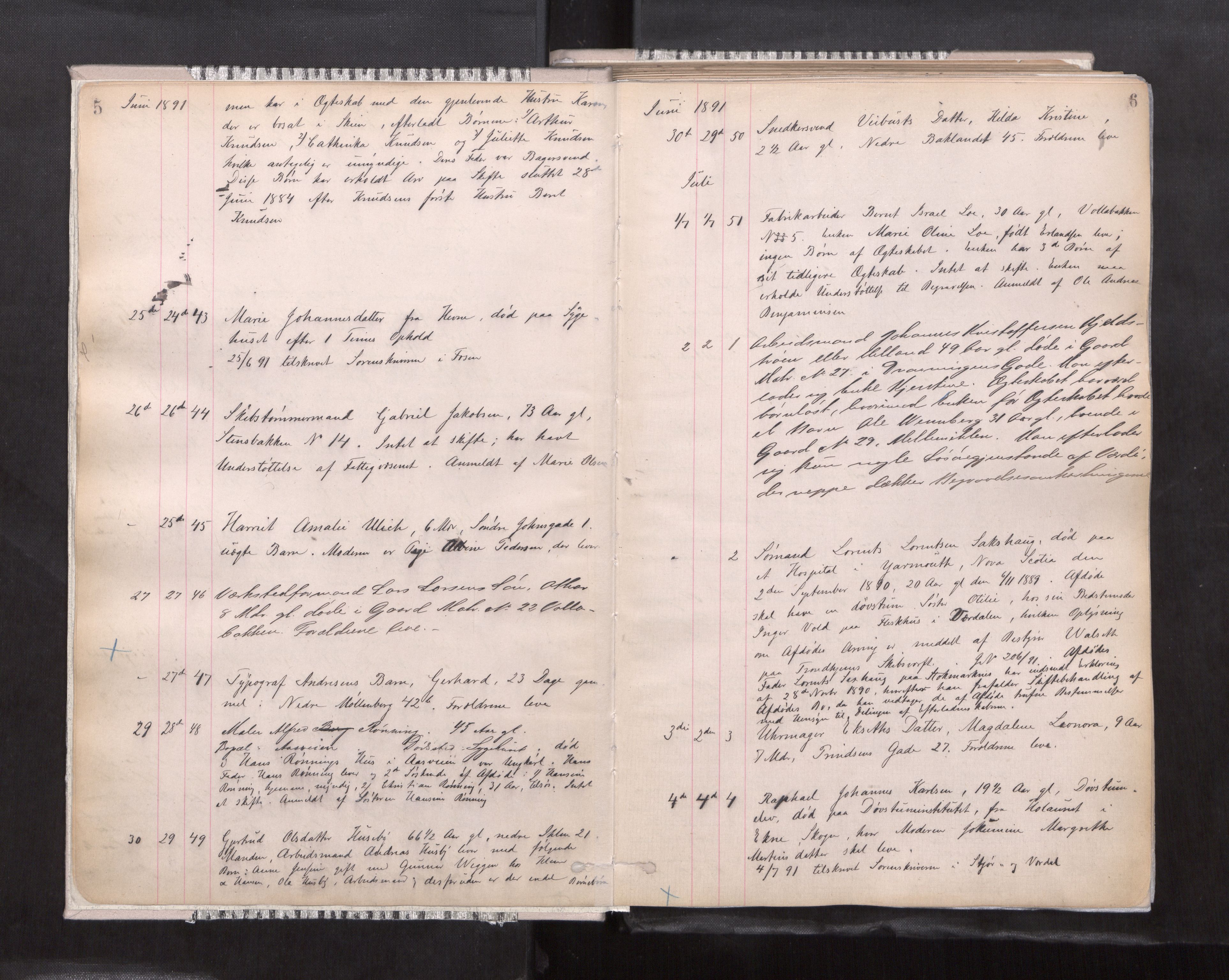 Trondheim byfogd, AV/SAT-A-0003/1/3/3L/L0004: Dødsanmeldelsesprotokoll, 1891-1897, p. 5-6