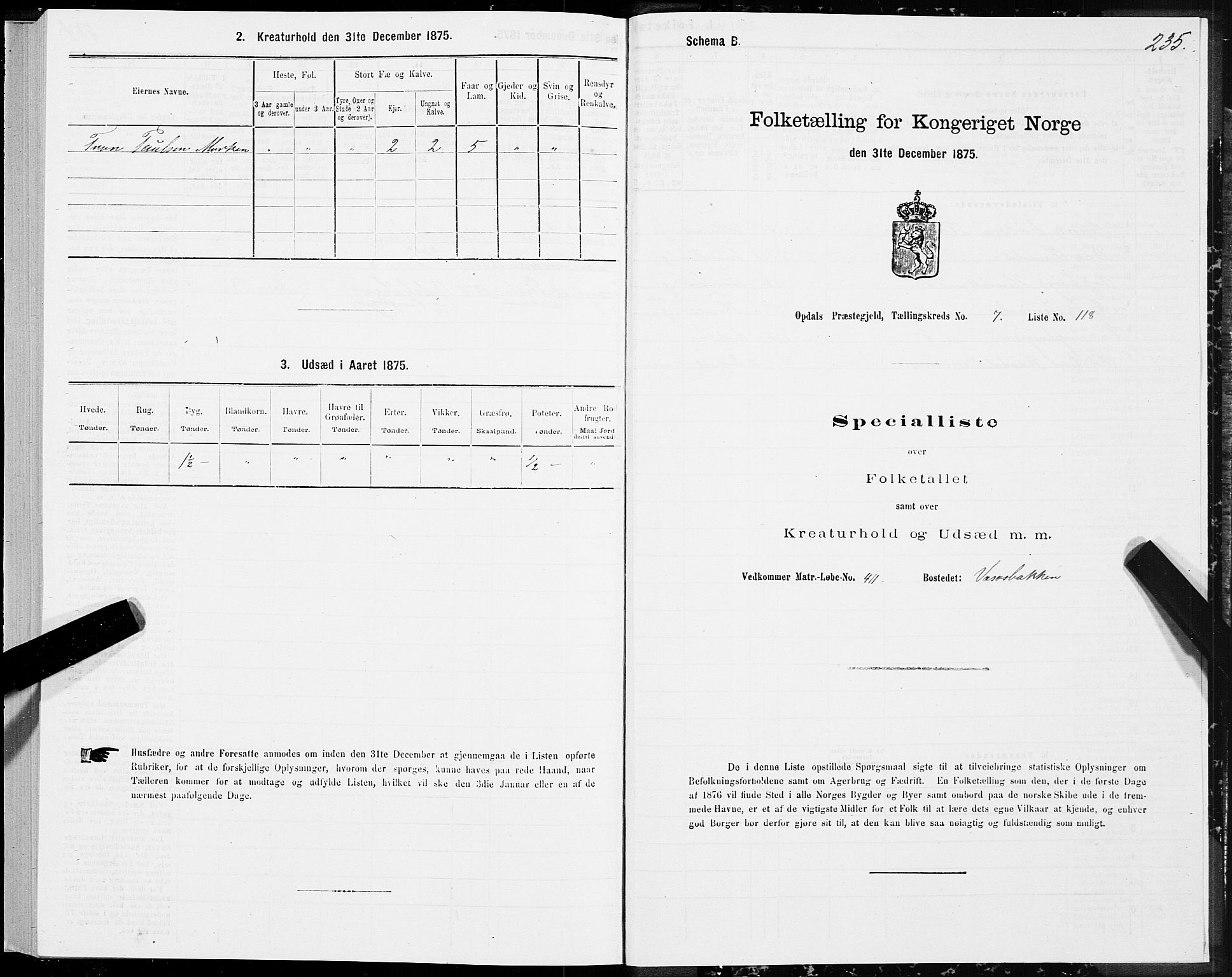 SAT, 1875 census for 1634P Oppdal, 1875, p. 4235