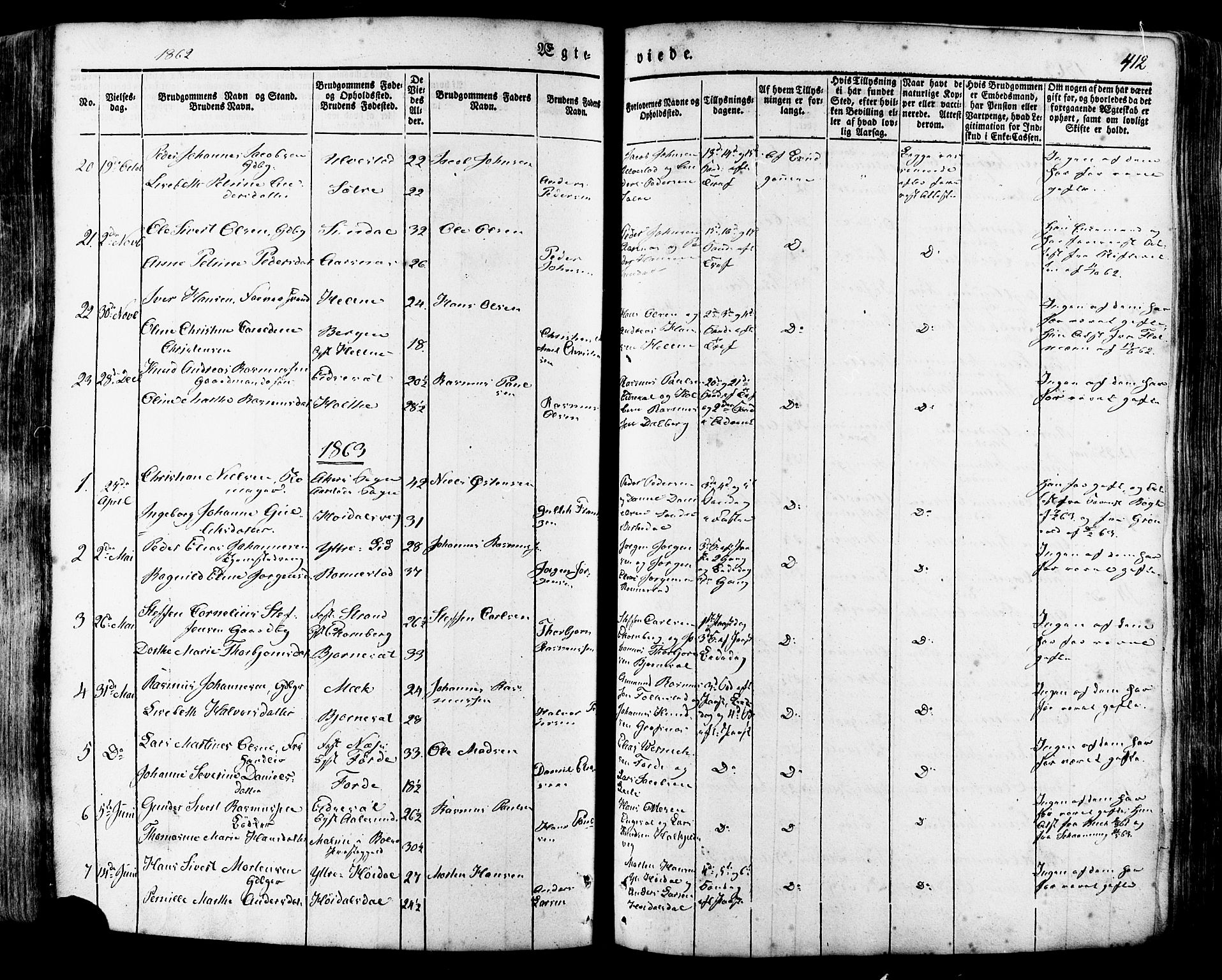 Ministerialprotokoller, klokkerbøker og fødselsregistre - Møre og Romsdal, SAT/A-1454/511/L0140: Parish register (official) no. 511A07, 1851-1878, p. 412
