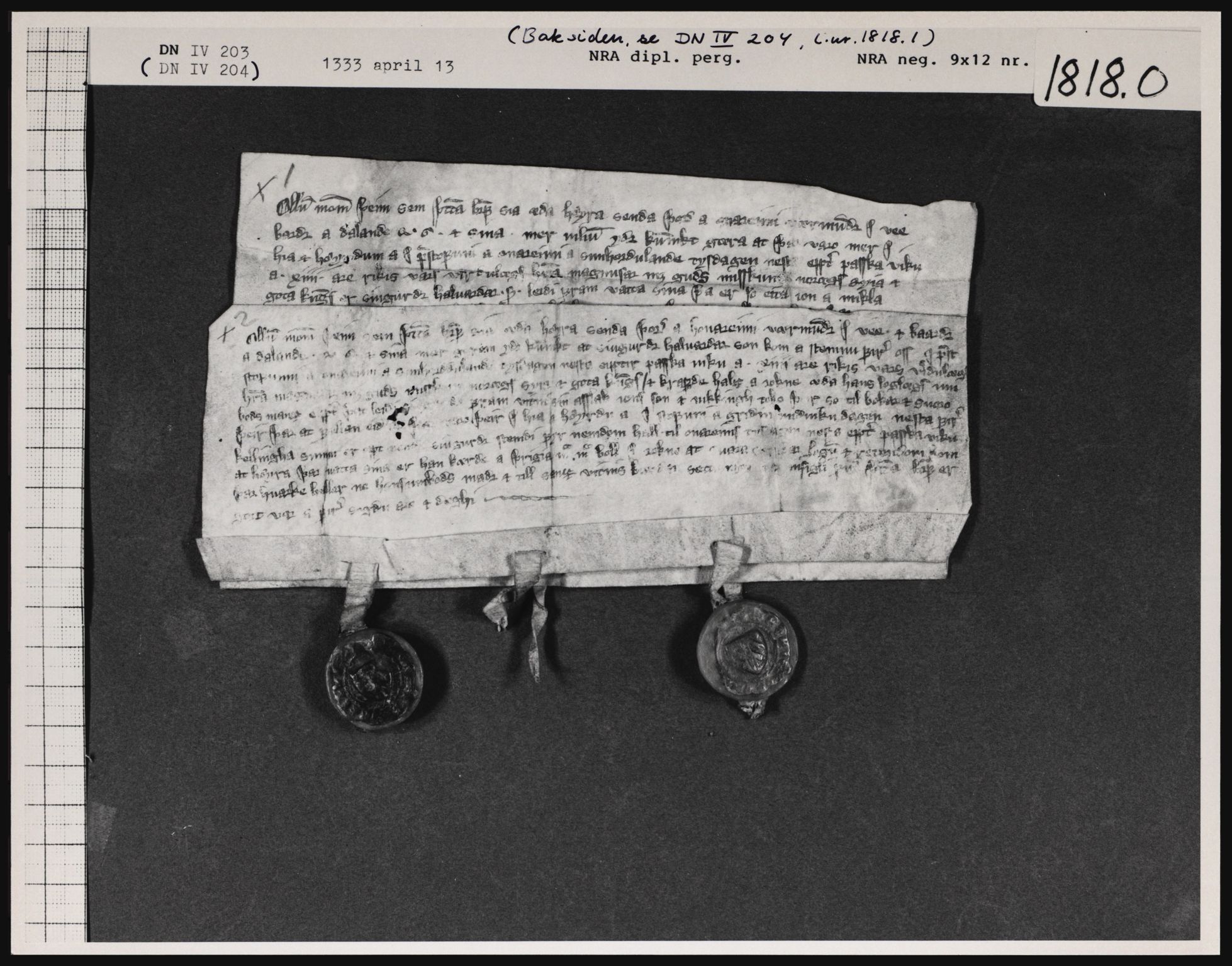 Riksarkivets diplomsamling, AV/RA-EA-5965/F01/F01a/L0029: Dokumenter, 1333, p. 9