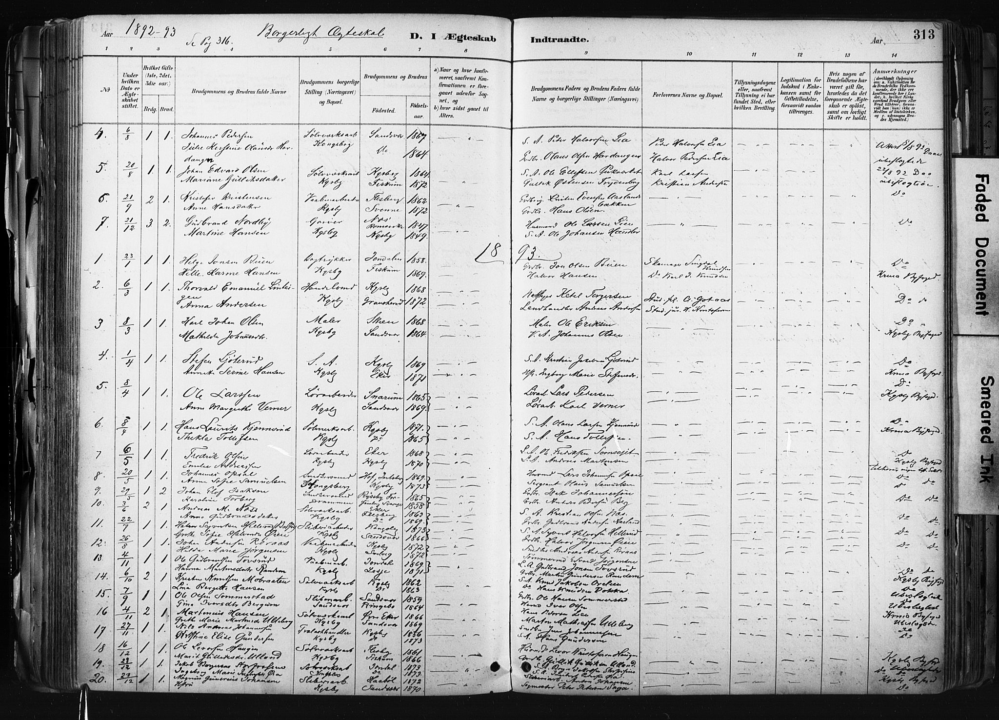 Kongsberg kirkebøker, SAKO/A-22/F/Fb/L0002: Parish register (official) no. II 2, 1886-1896, p. 313
