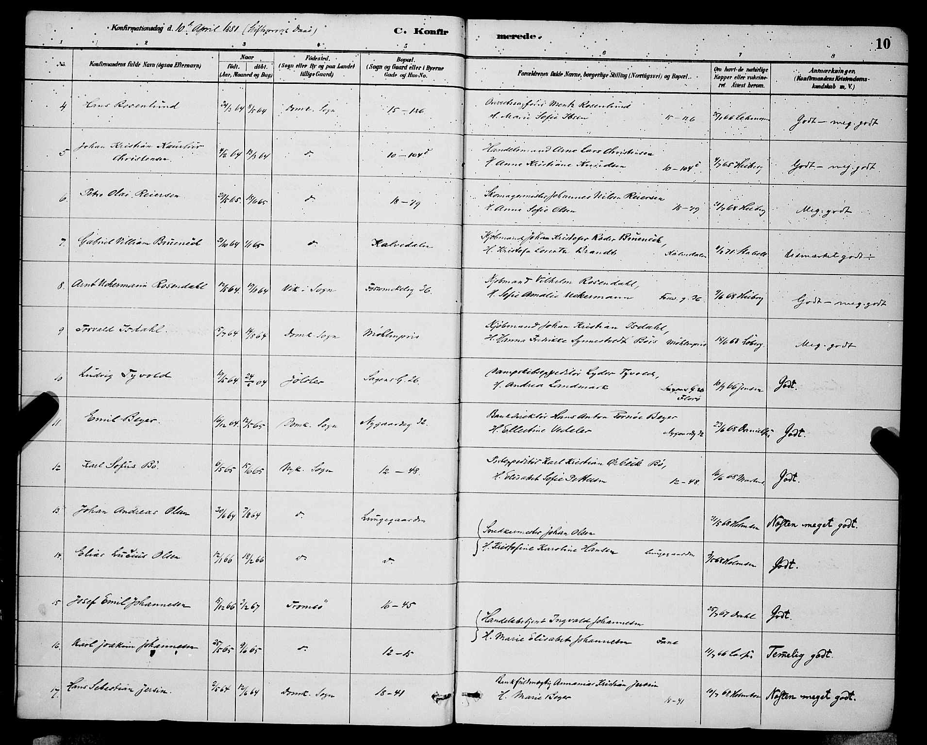 Domkirken sokneprestembete, SAB/A-74801/H/Hab/L0024: Parish register (copy) no. C 4, 1880-1899, p. 10