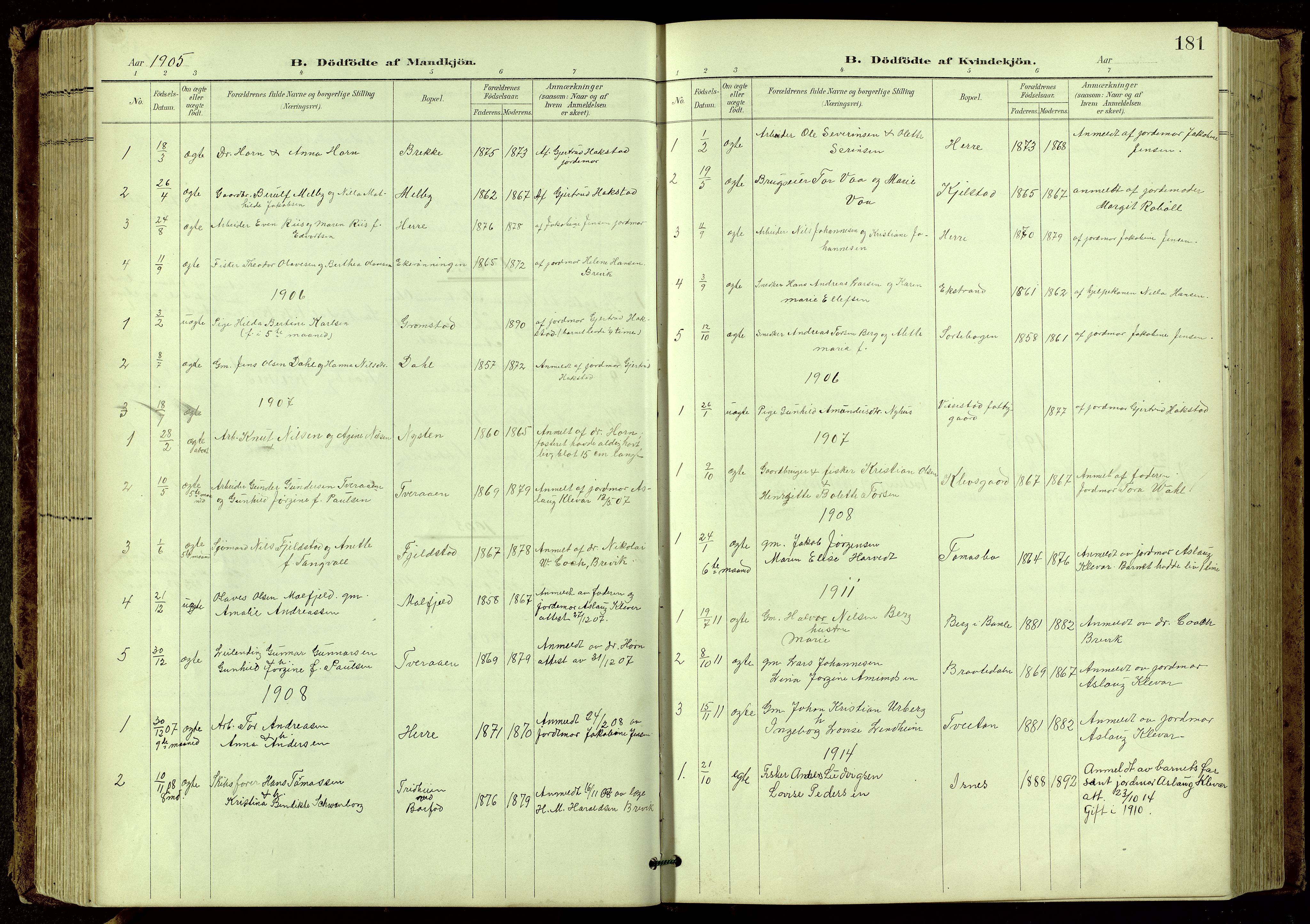 Bamble kirkebøker, SAKO/A-253/G/Ga/L0010: Parish register (copy) no. I 10, 1901-1919, p. 181