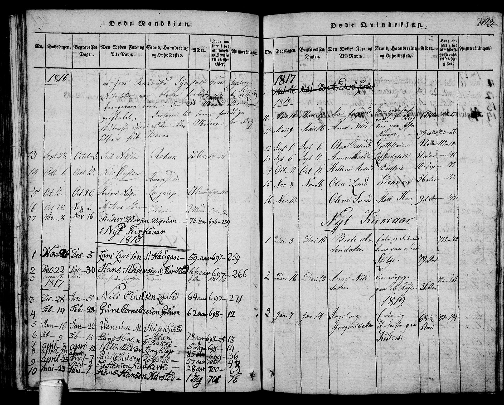 Våle kirkebøker, AV/SAKO-A-334/G/Ga/L0001: Parish register (copy) no. I 1, 1814-1824, p. 202-203