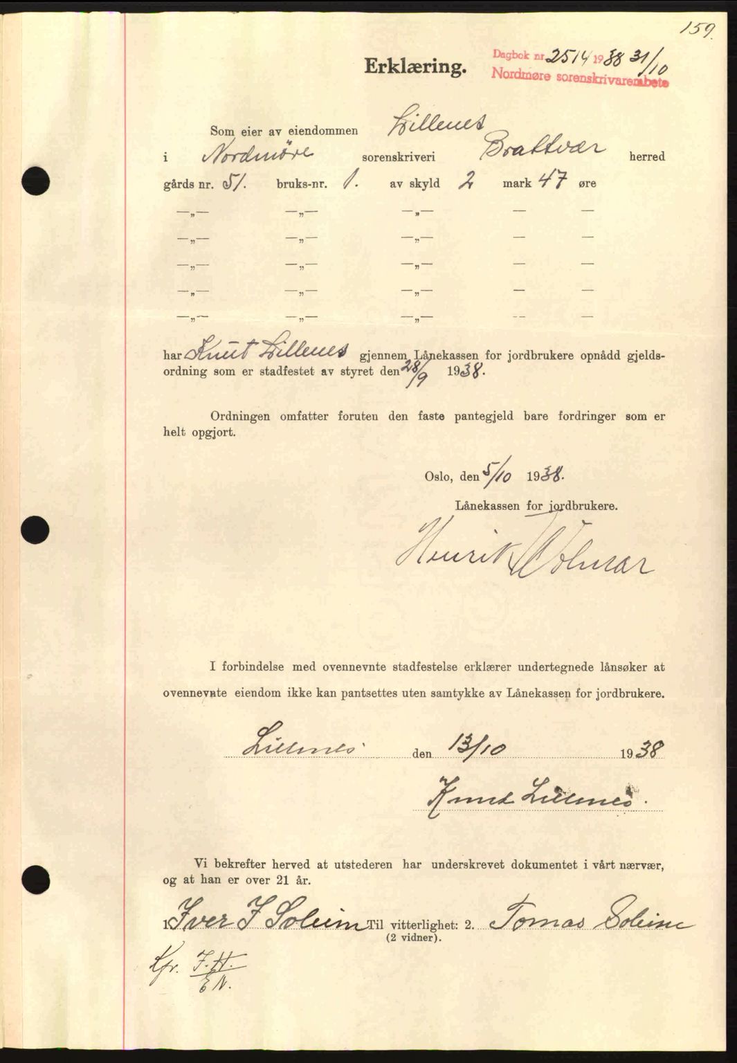 Nordmøre sorenskriveri, SAT/A-4132/1/2/2Ca: Mortgage book no. B84, 1938-1939, Diary no: : 2514/1938
