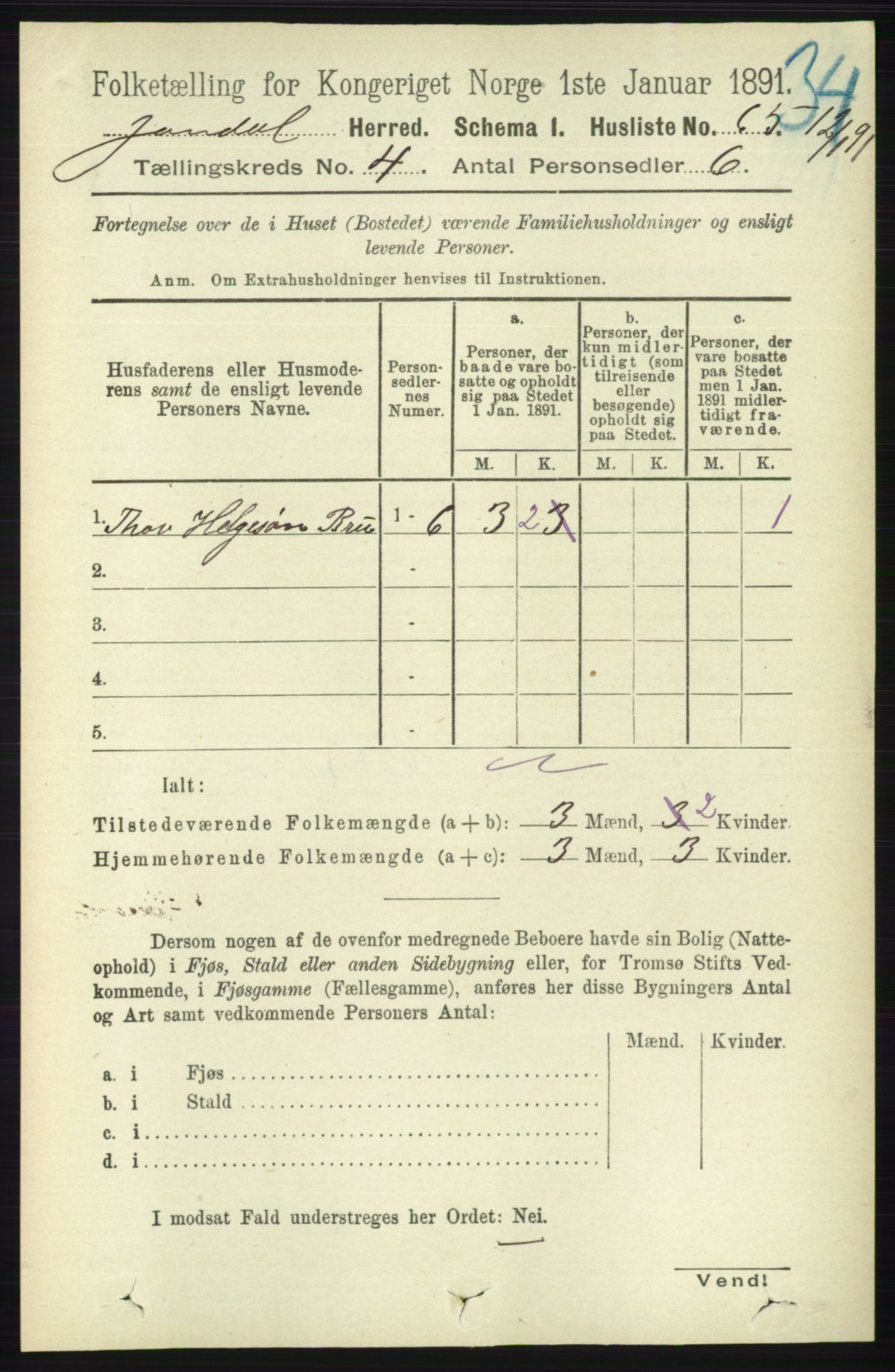 RA, 1891 census for 1227 Jondal, 1891, p. 2055