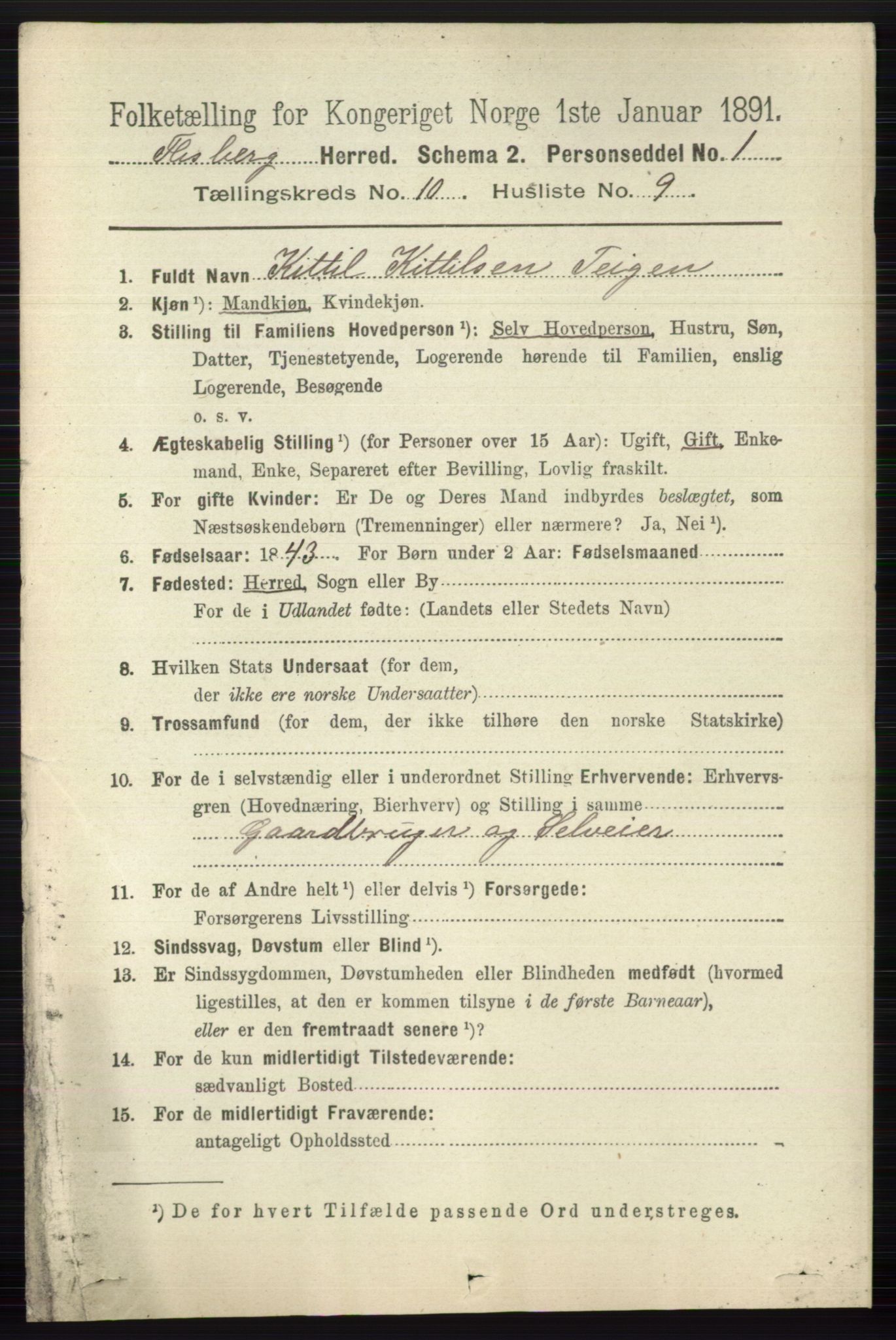 RA, 1891 census for 0631 Flesberg, 1891, p. 1707