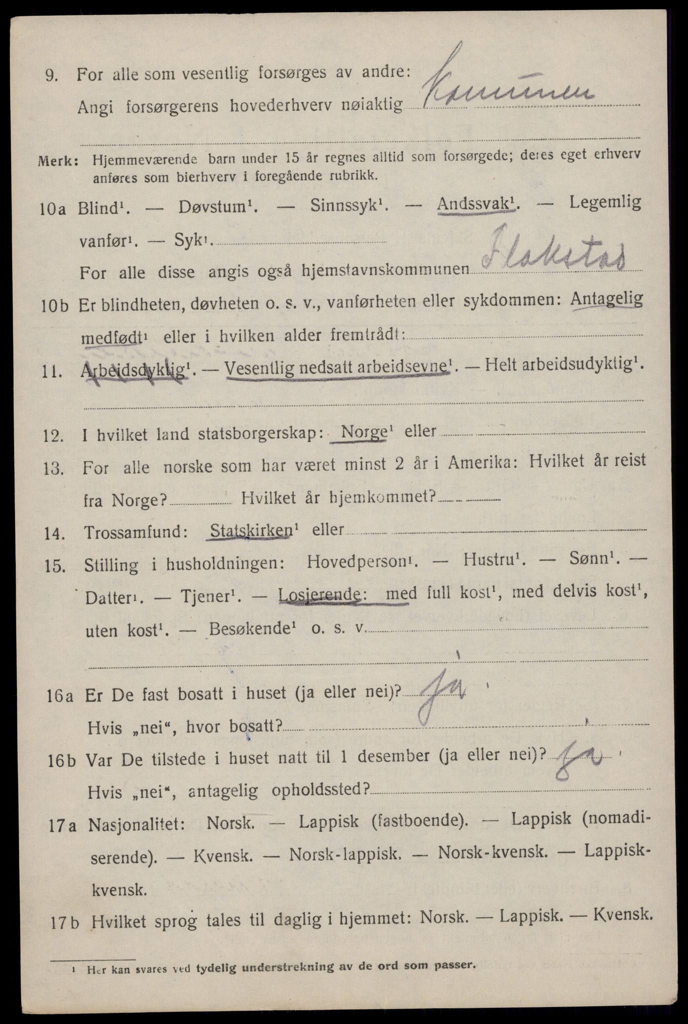 SAT, 1920 census for Flakstad, 1920, p. 1044