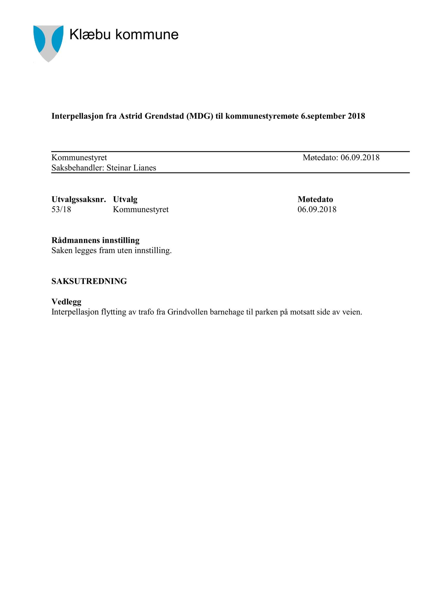 Klæbu Kommune, TRKO/KK/01-KS/L011: Kommunestyret - Møtedokumenter, 2018, p. 1270